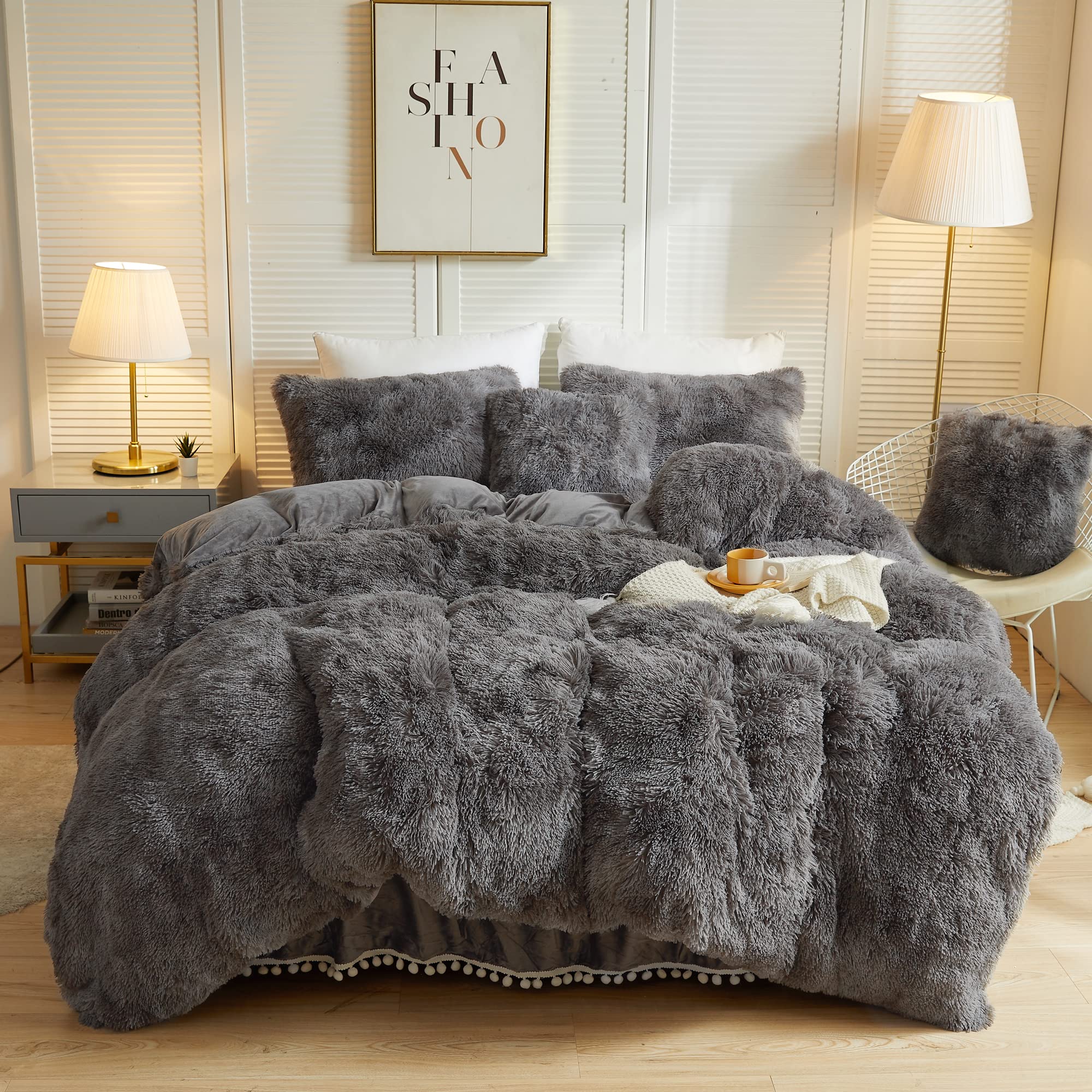 LIFEREVO Luxury Fluffy Faux Fur Duvet Cover Set, Soft Tie Dye Plush