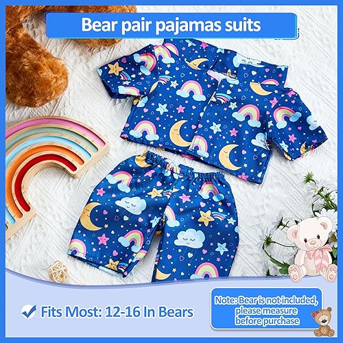Miniatura 2 de Bunnycool Conjunto de 2 piezas de ropa de oso de pijama, se adapta a la mayoría de osos de 12 a 16 pulgadas, ropa de peluche para animales de