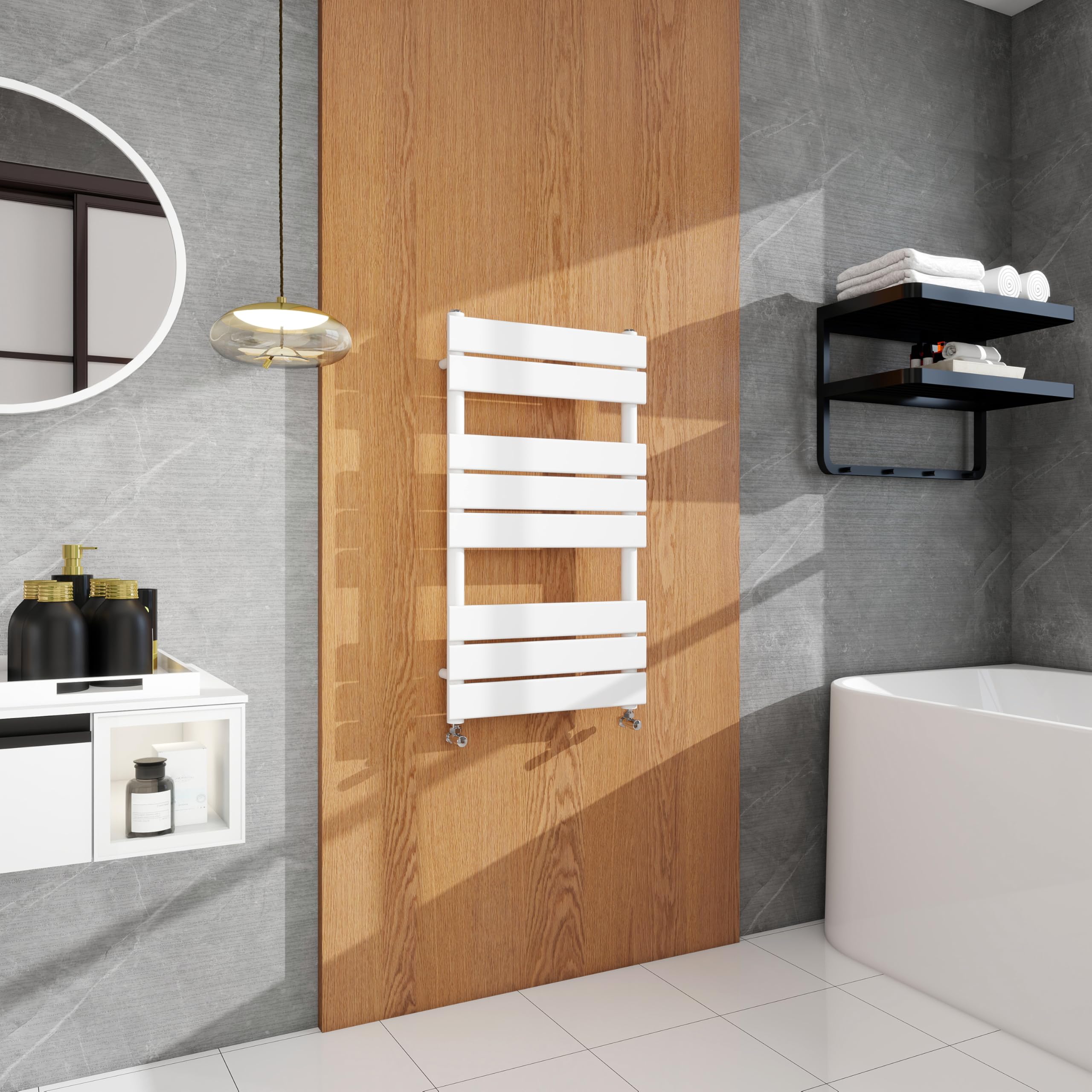 simple bathrooms Modern Flat Panel Heated Towel Rail Radiator,Wall Mounted Central Heating Ladder Rad 800X450mm White