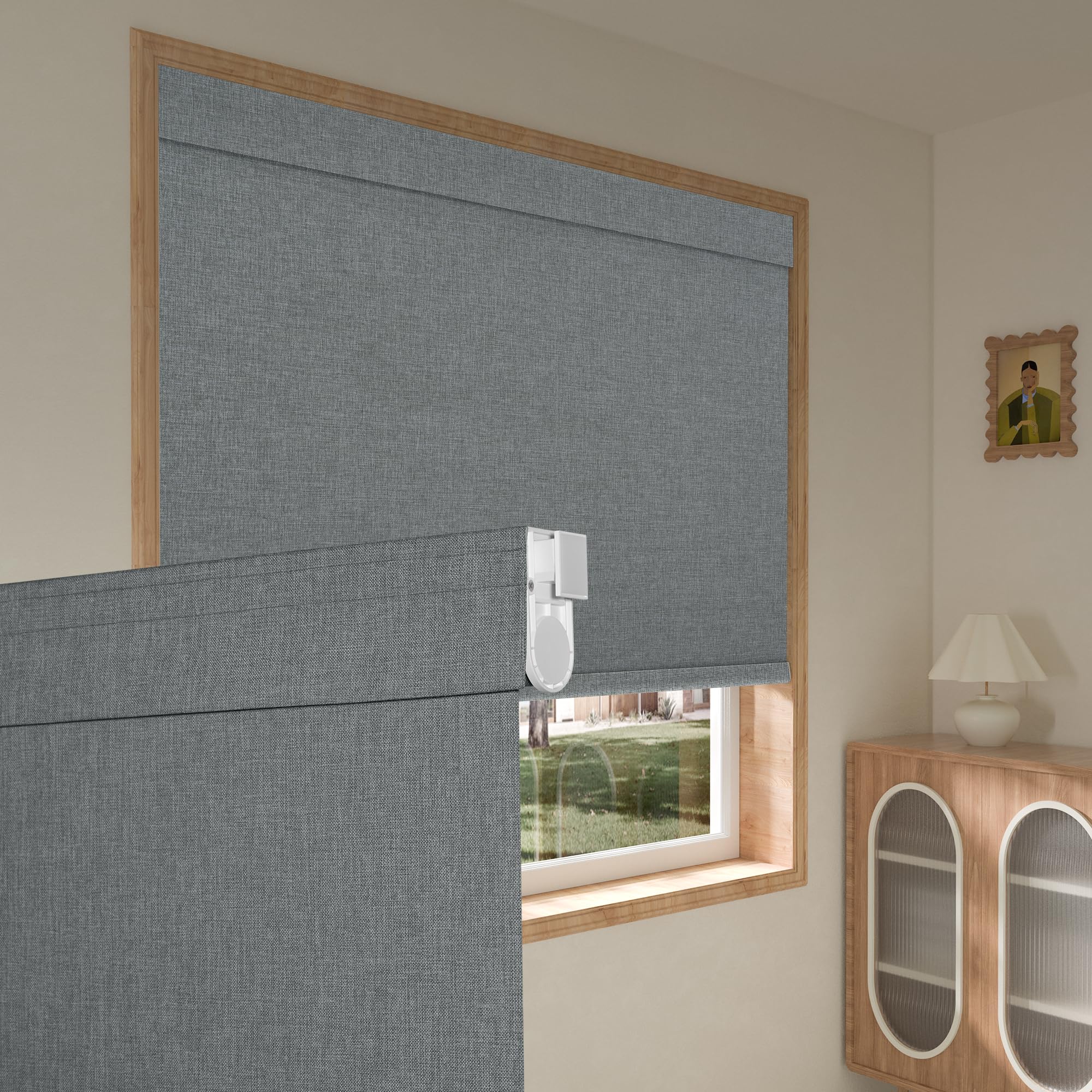 Boolegon No Drill No Tools Roller Shades for Windows, Blackout Linen Fabric, Cordless Roller Blinds,Thermal Insulated UV Protection Window Shades for