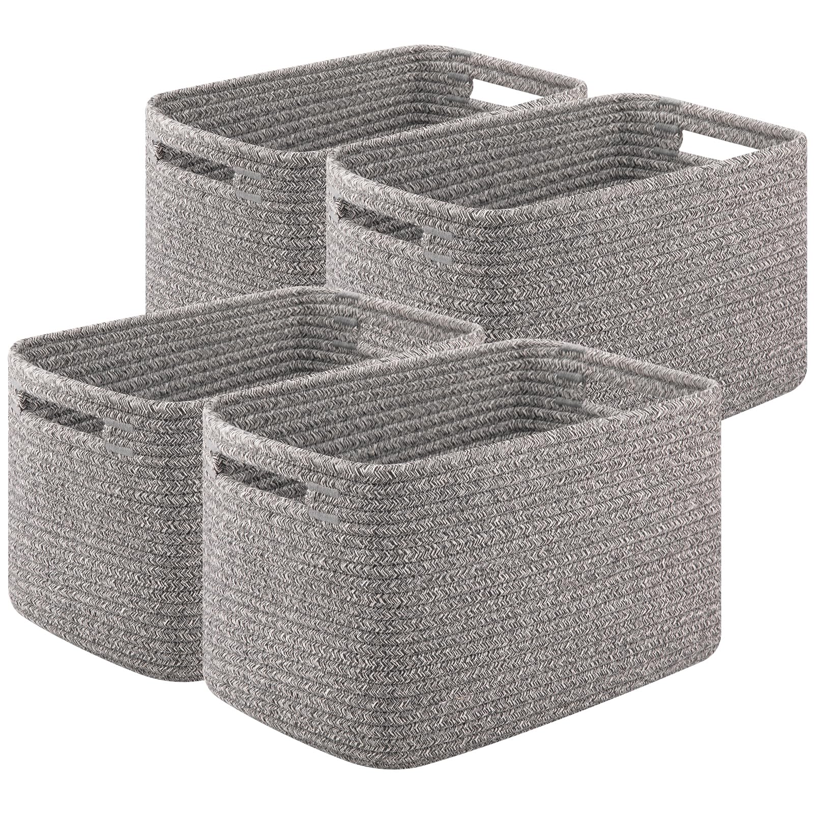 OIASKET Storage Baskets for Organizing, Woven Decorative Baskets for Shelves - Books, Towels, and Clothes, Cotton Rope Toy Storage Bins, 12.7''Lx9''