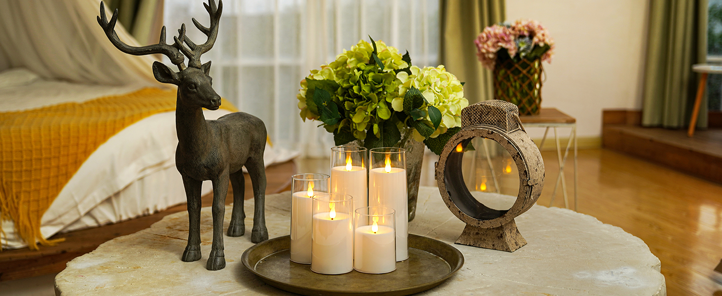 Image of Homemory Pure White Flickering Flameless Candles, Battery Operated Acrylic LED Pillar Candles with Remote Control and Timer, Set of 5