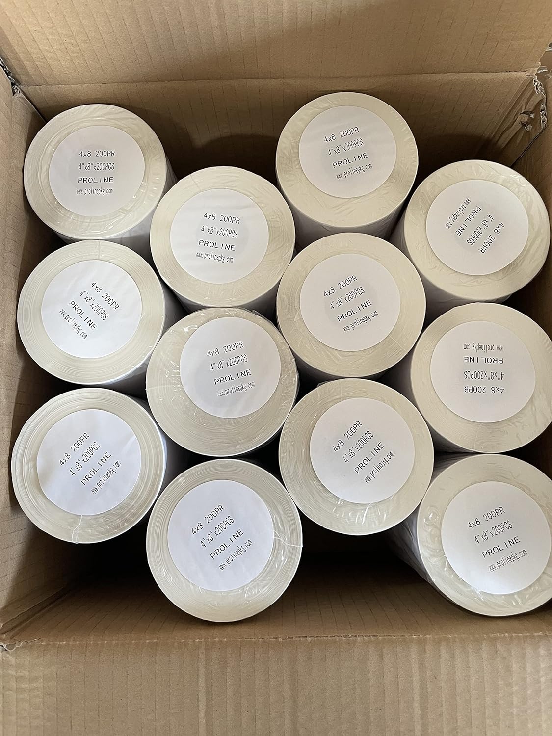 ProLine 4x8 Direct Thermal Labels, 200 Labels Per Roll, 800 Count, White, Paper, Round, Top Coated, Moisture and Oil Barrier