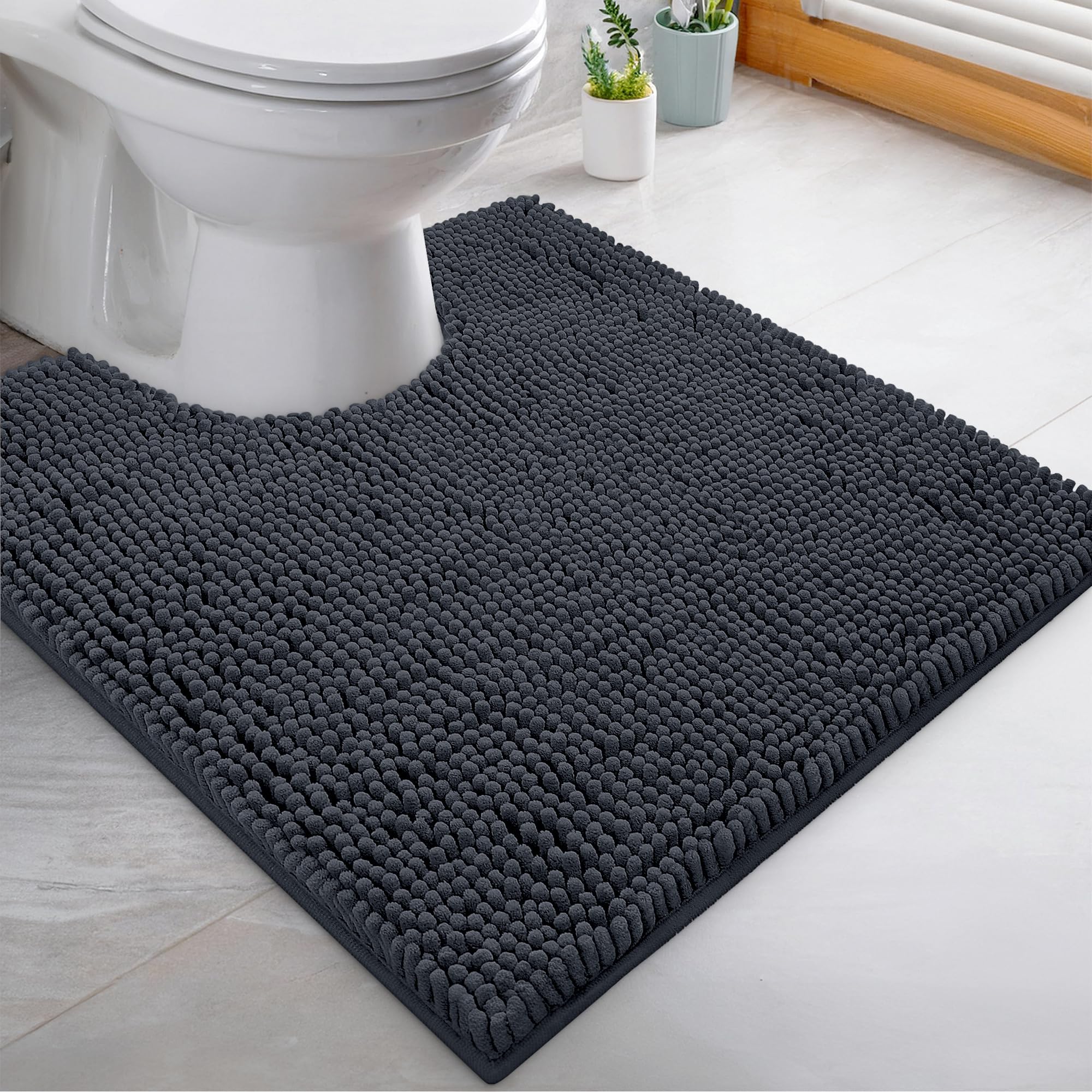 LuxUrux Bath Mat - Extra Soft Plush Bath Mat, 1" Chenille Microfiber Material, Super Absorbent Bath Mat. Machine Wash and Dry (20" x 20", Charcoal)