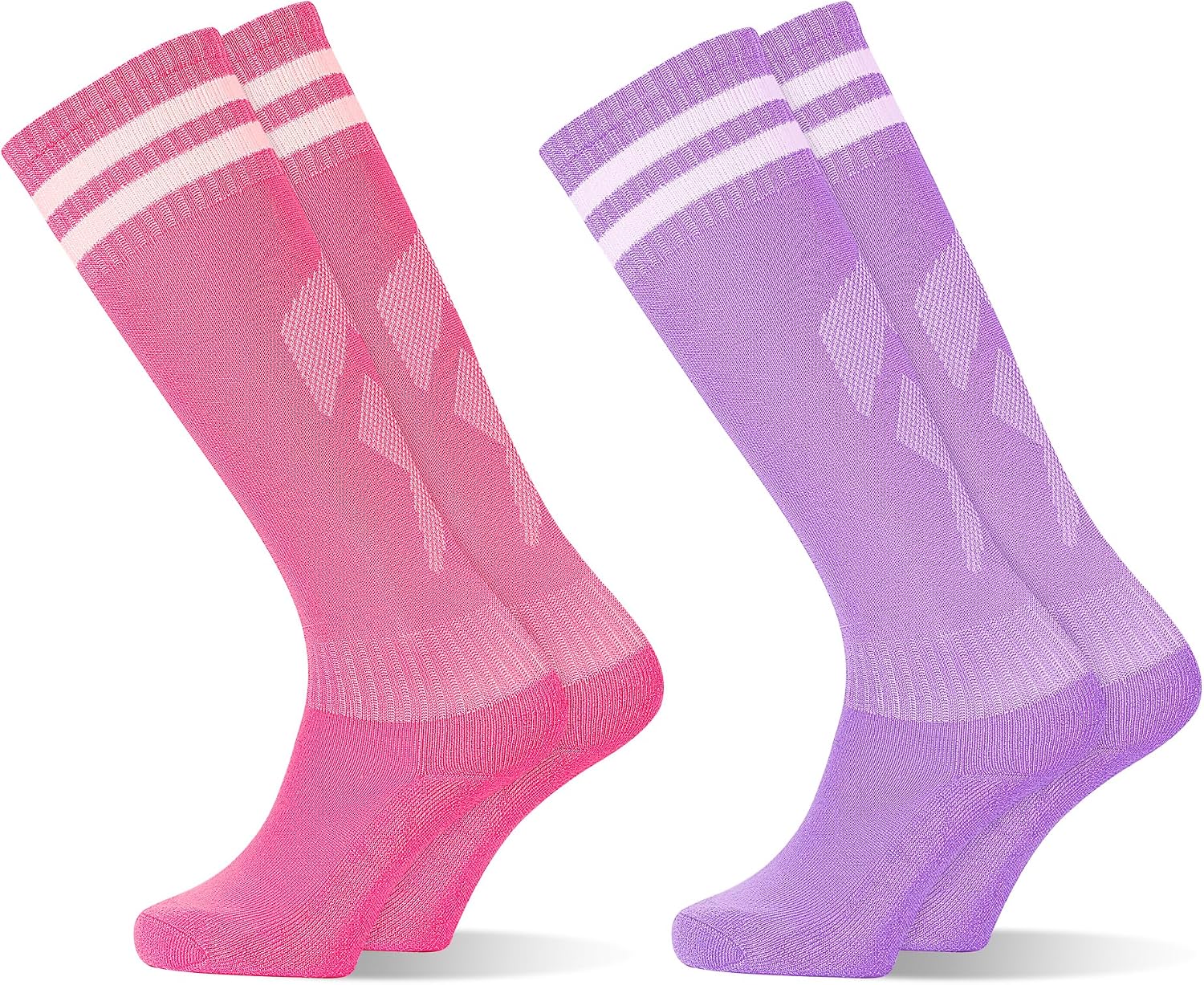 GRPSKCOS Kids Soccer Socks, 2 Pairs Sports Girls Boys Knee High Tube Socks Toddler Stripes School Uniform Stockings