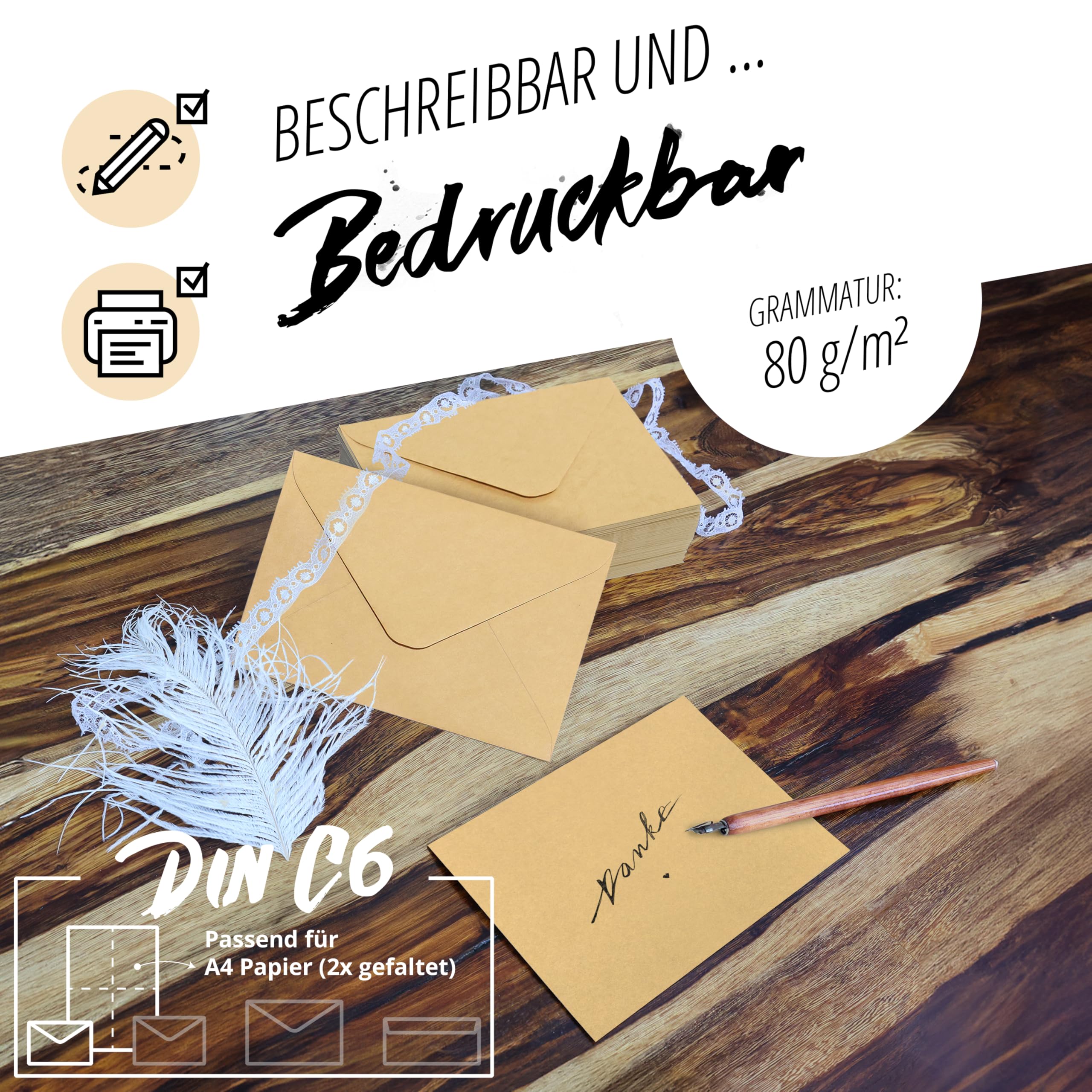 100 Buste Kraft Vintage 12.5x17.5cm - Carta 80g/m² Per Inviti, Compleanni, Matrimoni - Foto 12