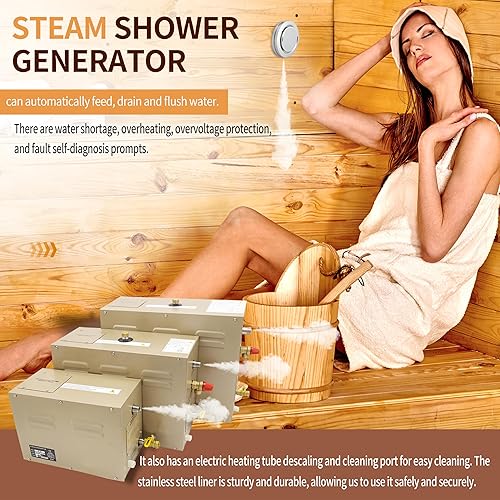 Miniatura 6 de JJFFTAO, Generador de ducha de vapor, 9kw doméstico-comercial, kit de generador de ducha de vapor, ducha de vapor, con sistema de autodrenaje,
