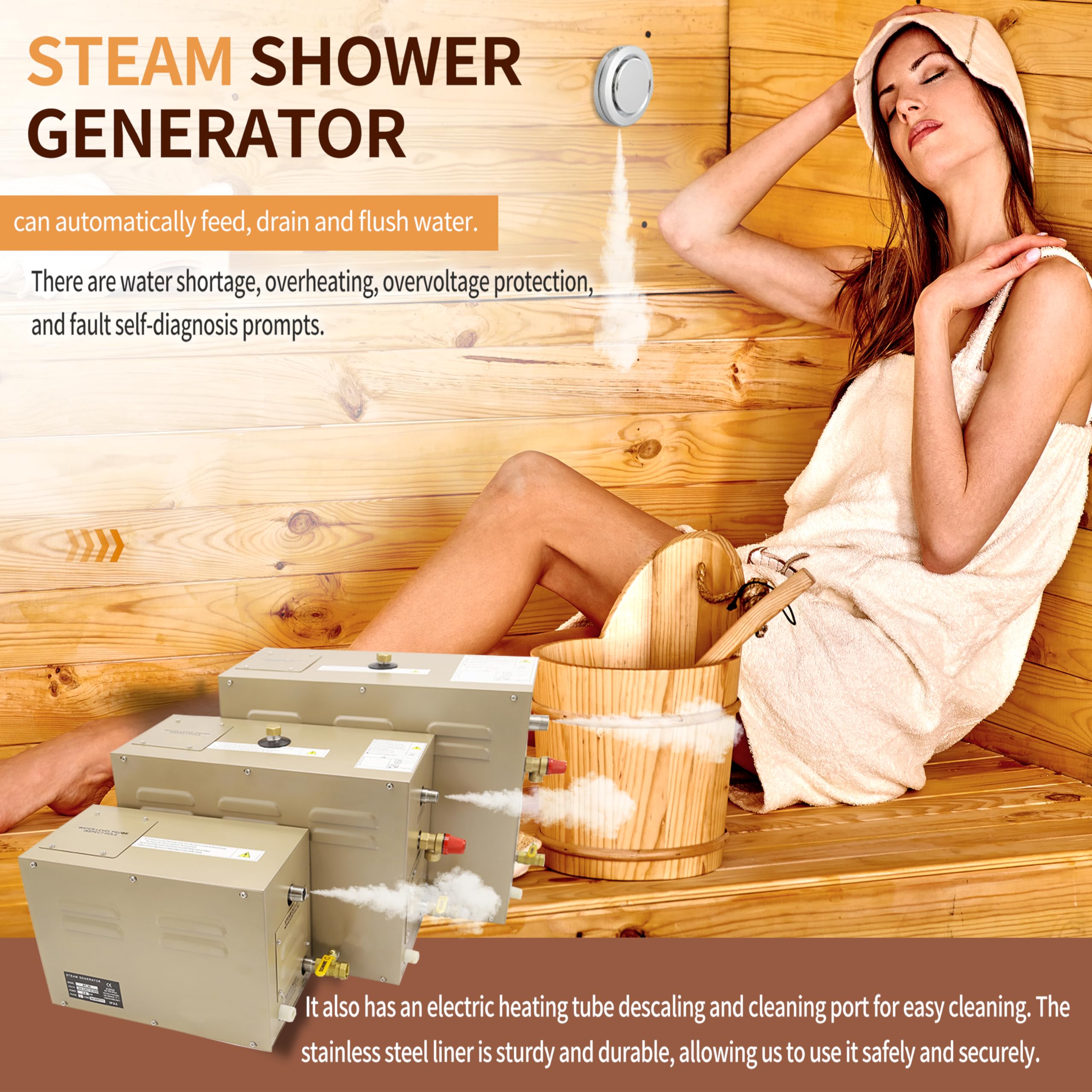 Generador de ducha de vapor, 15 kw para el hogar, comercial, kit generador de ducha de vapor, ducha de vapor, con sistema de autodrenaje, temperatura ajustable de 35.0 a 55.0 °C, espacio