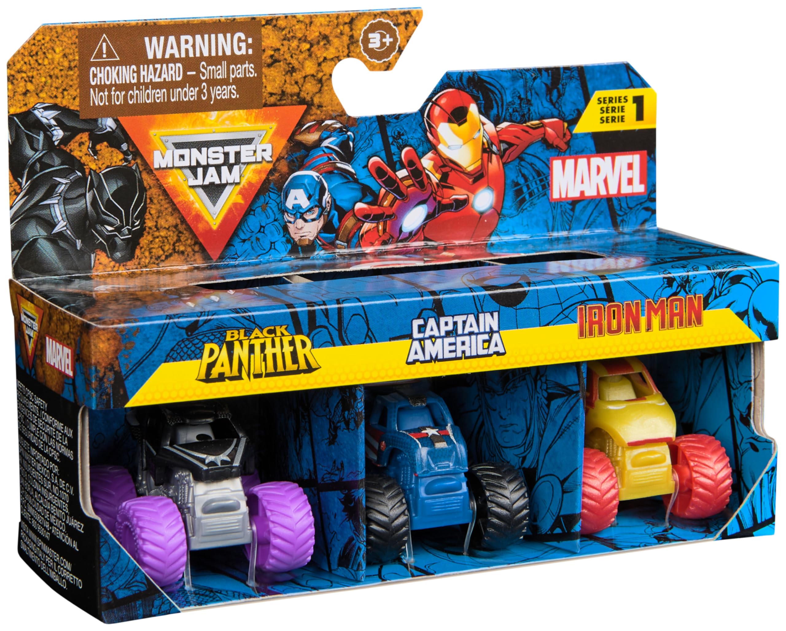 MONSTER JAM - Pack 3 Coches Monster Truck Marvel Oficial Escala 1:87 Metálicos: Black Panther, Capitán América y Iron Man - Coches para Niños - Juegos Infantiles - Juguetes Niños 3 años + — view 9