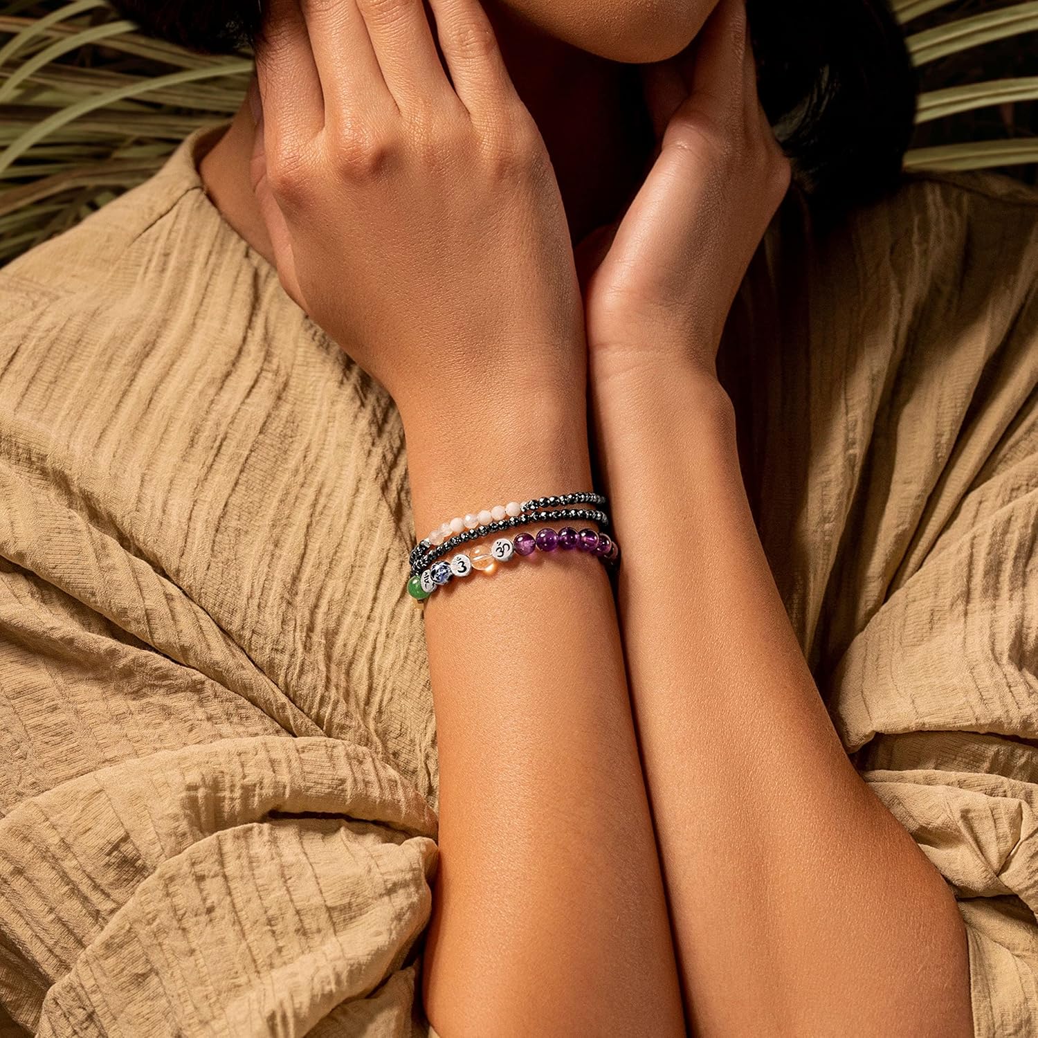 KARMA AND LUCK Women's Stretch Beaded Bracelet – Real Amethyst Stone with 925 Sterling Silver & Lava Rock Stone with 18K Gold-Plated Brass – Chakra & Balanced Spirit Jewelry – Handmade in Bali