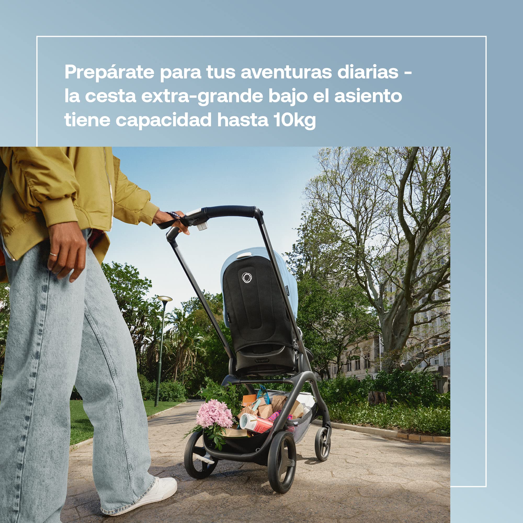 Bugaboo Dragonfly Carrito Urbano, Silla de Paseo Ligera y Compacta, Plegable con Una Sola Mano en cualquier Posición, Suspensión Completa, Cesta Inferior XL, Chasis de Grafito y Capota Grey Melange