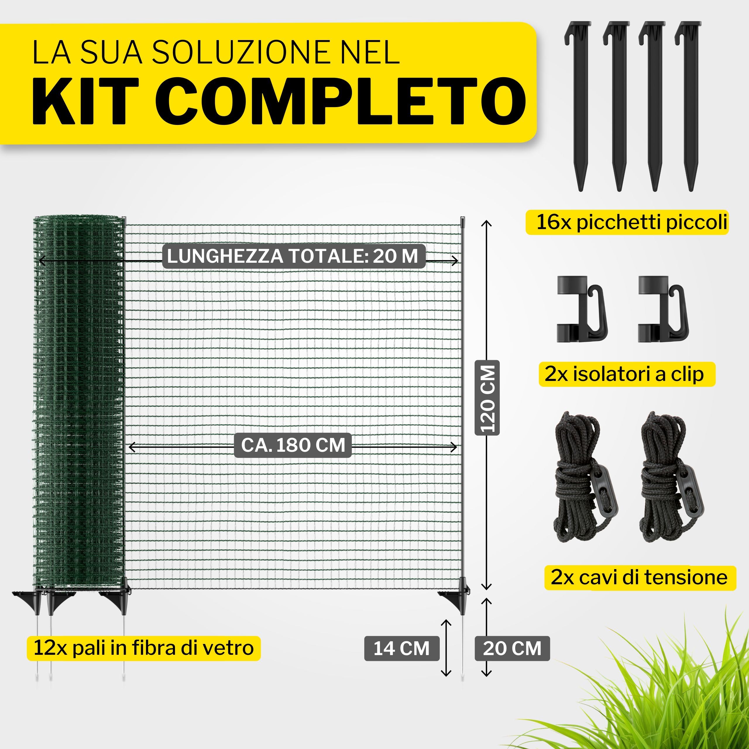 horizont Begrenzungszaun FIX, mobiler Zaun 20 m lang, 120 cm hoch, ideal für große Haustiere, Hundezaun, Camping, Gartennetz, inkl. 12 Pfähle, Absperrzaun, Steckzaun, Auslauf für Hunde