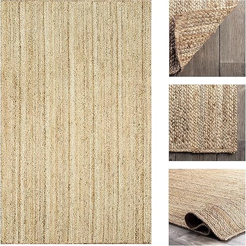 Tapete de yute (4 x 6 pies)  Alfombra de yute natural tejida a mano  Alfombra rústica vintage trenzada reversible lavable  Alfombras de yute ideales