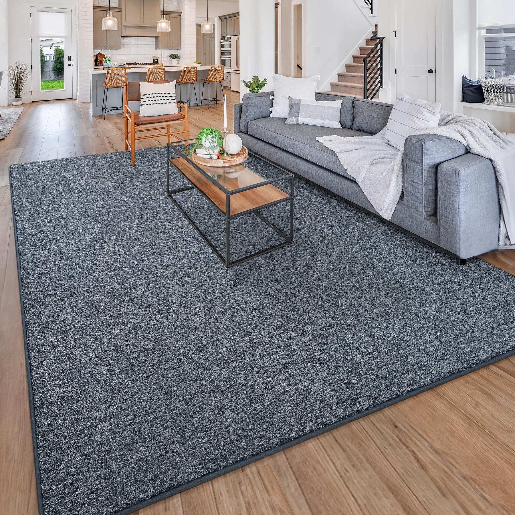 Chicrug Modern 3x5 Area Rugs for Bedroom Living Room, Memory Foam Low-plie Carpet Rug for Kids Playroom, Indoor Floor Rug for Bedside Dorm Dining Room Home Decor, Dark Blue and White