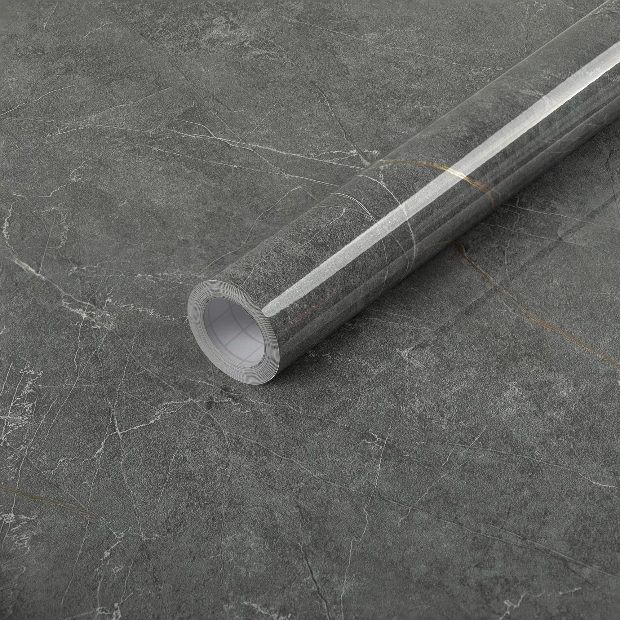 Hode Grey Marble Vinyl Wrap Sticky Back Plastic Roll, 90x600cm Kitchen Counter Worktop Vinyl Covering, Self Adhesive Wallpaper Contact Paper for Countertops, Wall Paper