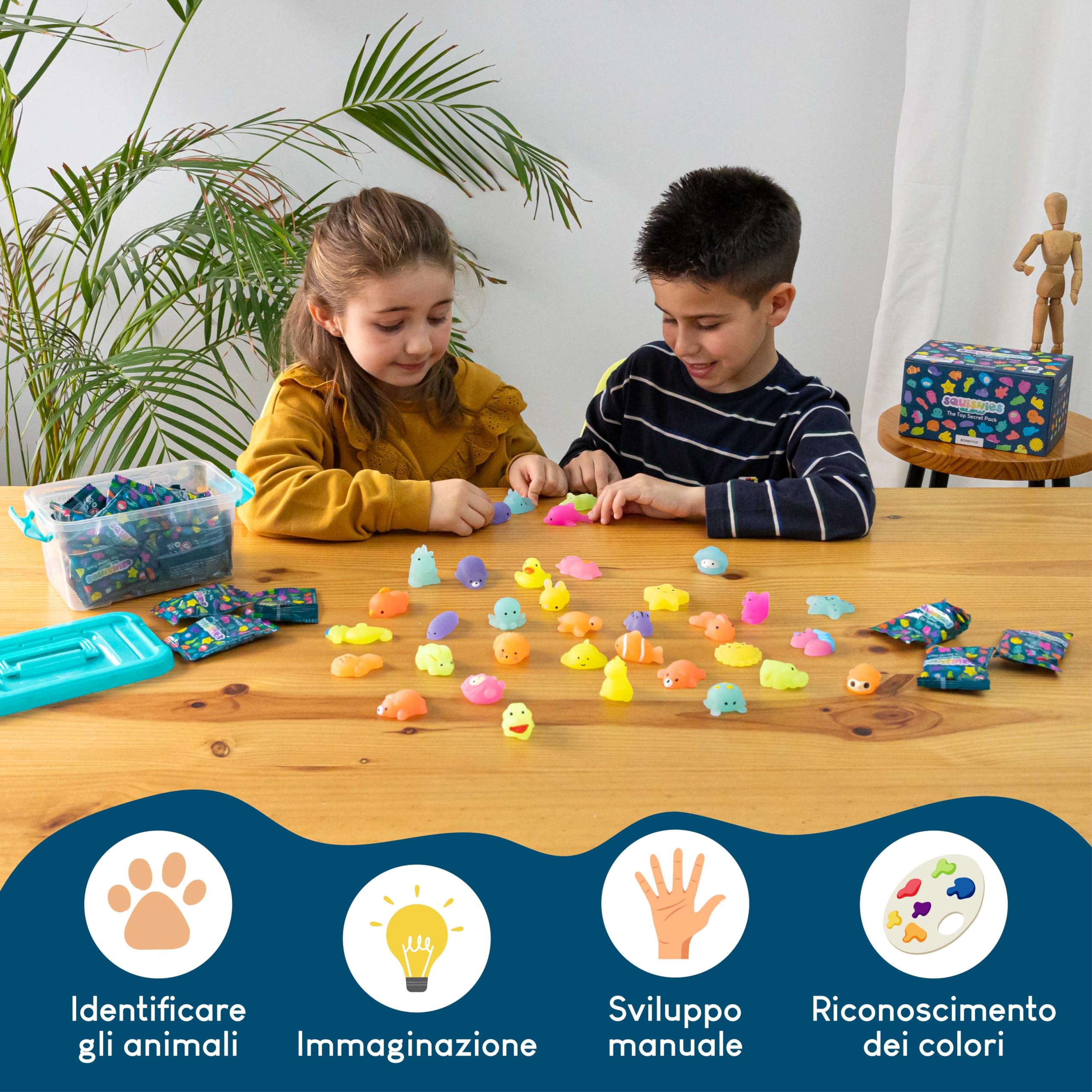 BONNYCO Squishy Piccoli Gadget Compleanno Bambini, Pack 40 Mini Giochi. Regalini Fine Festa Compleanno Bambini che si Illuminano al Buio, Regalino Fine Festa Dopo Invitati. Mochi Kawaii Gadget