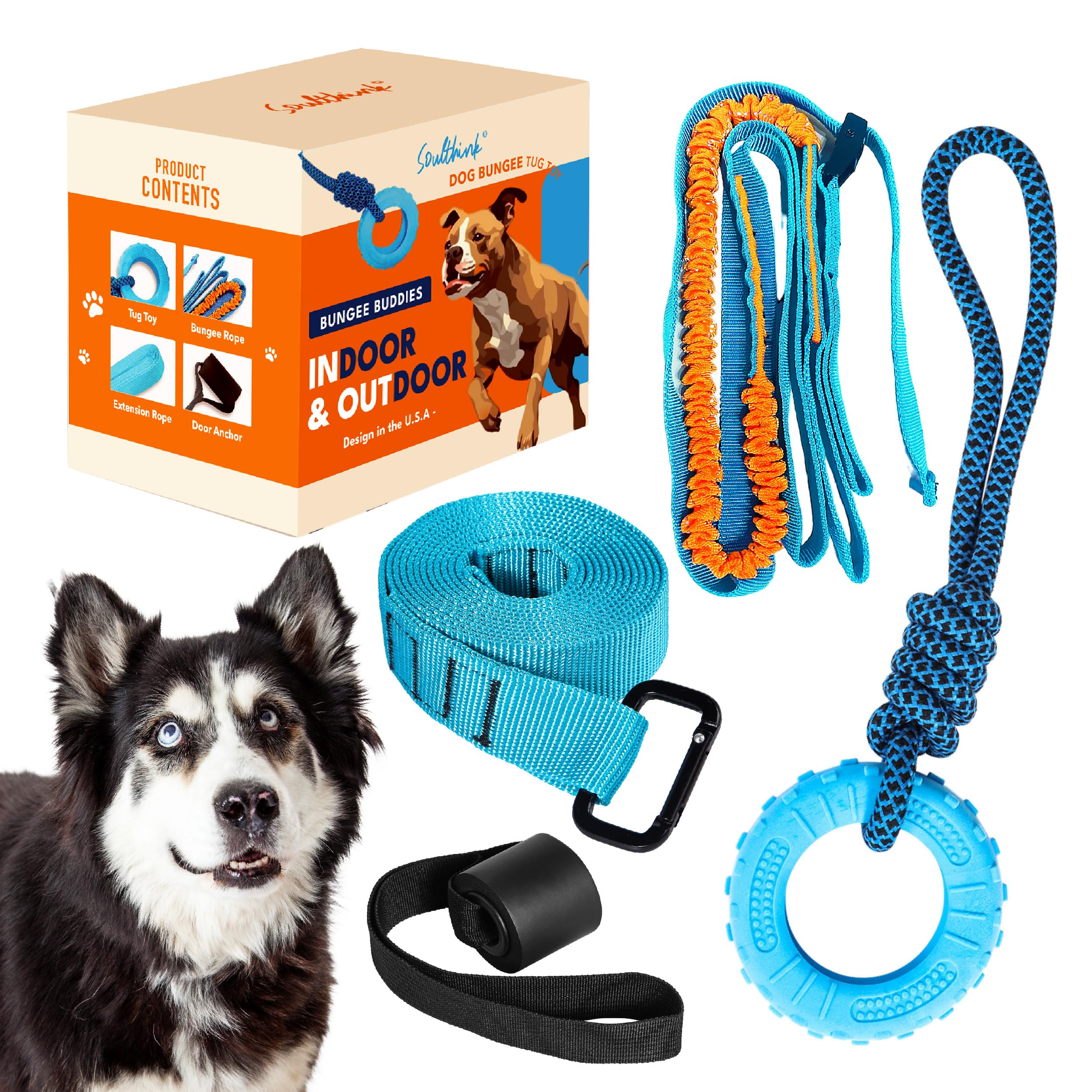 Interactive Dog Bungee Tug Toy - with Adjustable Bungee Rope and Hanging Dog Toy Suited for Entertainment and Exercise Equipment, Both Indoor and Outdoor