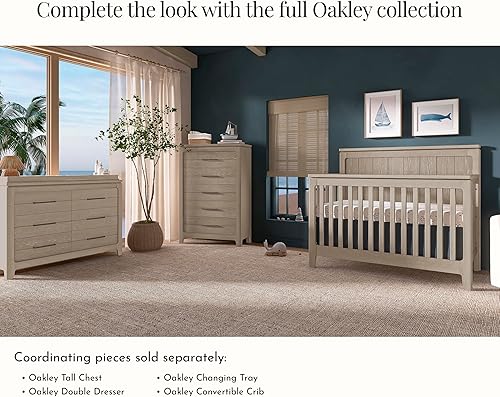Miniatura 14 de Evolur Oakley 5-en-1 Cuna convertible de tamaño completo para bebé en nogal, GreenGuard Gold y JPMA, 3 alturas de colchón, se convierte en cama