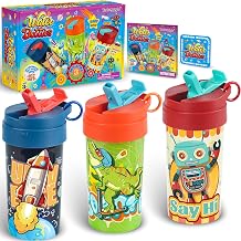 3 Packs Boy Designs 17oz Kids Water Bottle, Total My Style Spout Covered and Carry Handle Designed Lid Leak Proof BPA Free for Boys Ages 3+ Dishwasher Safe for Sports School Travel with Silicone Straw