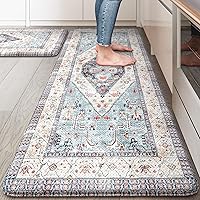 Vista 45 de KIMODE - Juego de 2 tapetes de cocina bohemios, antifatiga, antideslizantes, impermeables, ergonómicos, acolchados, cómodos, para lavandería, Rojo