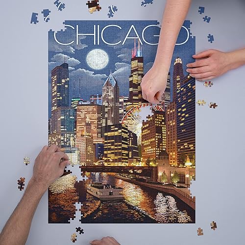 Miniatura 3 de Chicago, Illinois, Skyline at Night (rompecabezas de 1000 piezas, tamaño 19 x 27, desafiante rompecabezas para adultos y familia, fabricado en