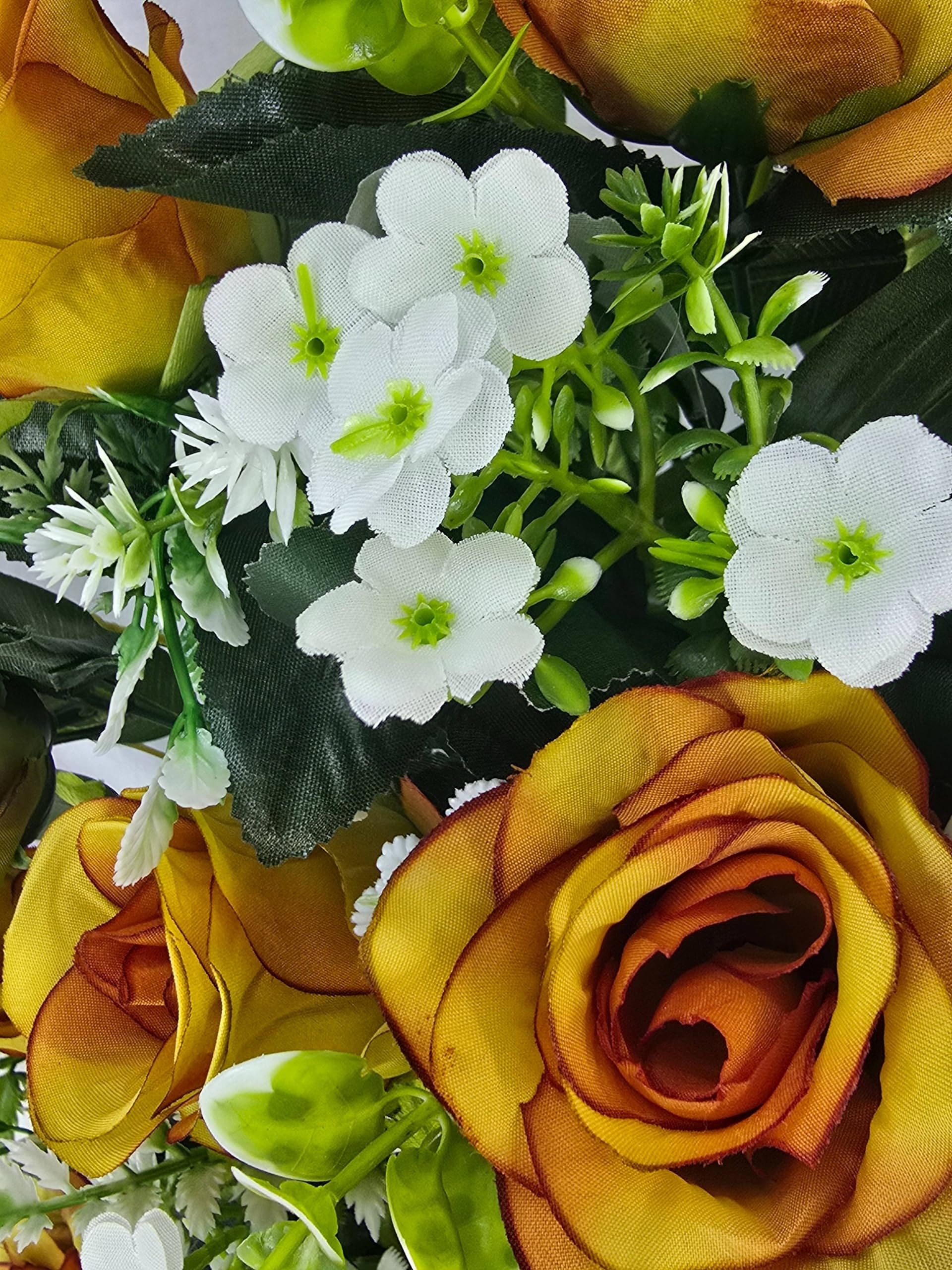 DRW Centro de Flores Cementerio, procesiones, Iglesias Bodas o sepulturas Rosas otoñales y liliums Blancos Artificiales 60x28x56