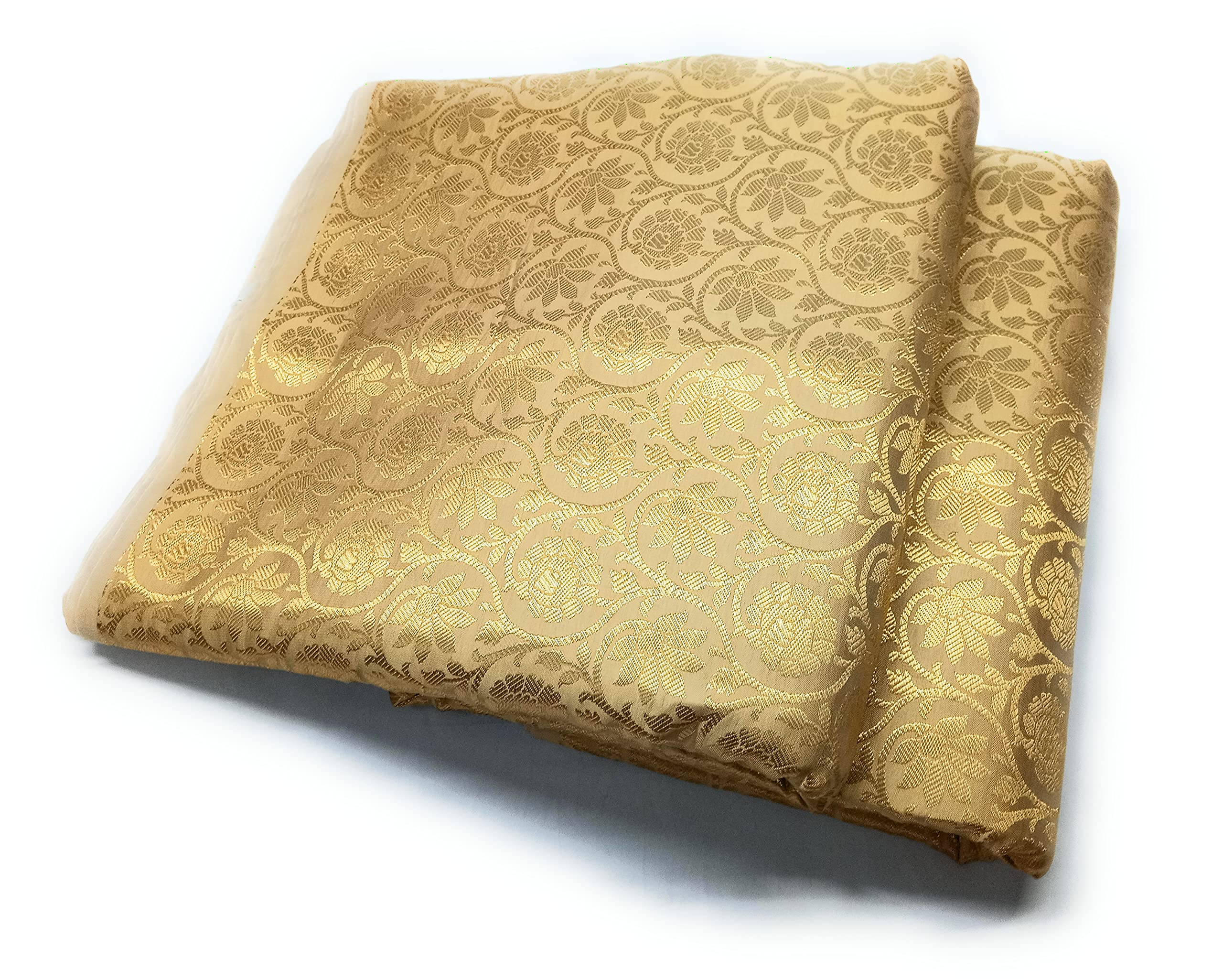 Colovila Women/Girls Unisex Ethnic Unstitched Brocade Silk With Golden Jacquard Work Solid Fabric/Cloth/Dress Material For Sherwani, suit, lehnga, blouse, dress etc (Beige x Golden-2, 1 meter)-image-43