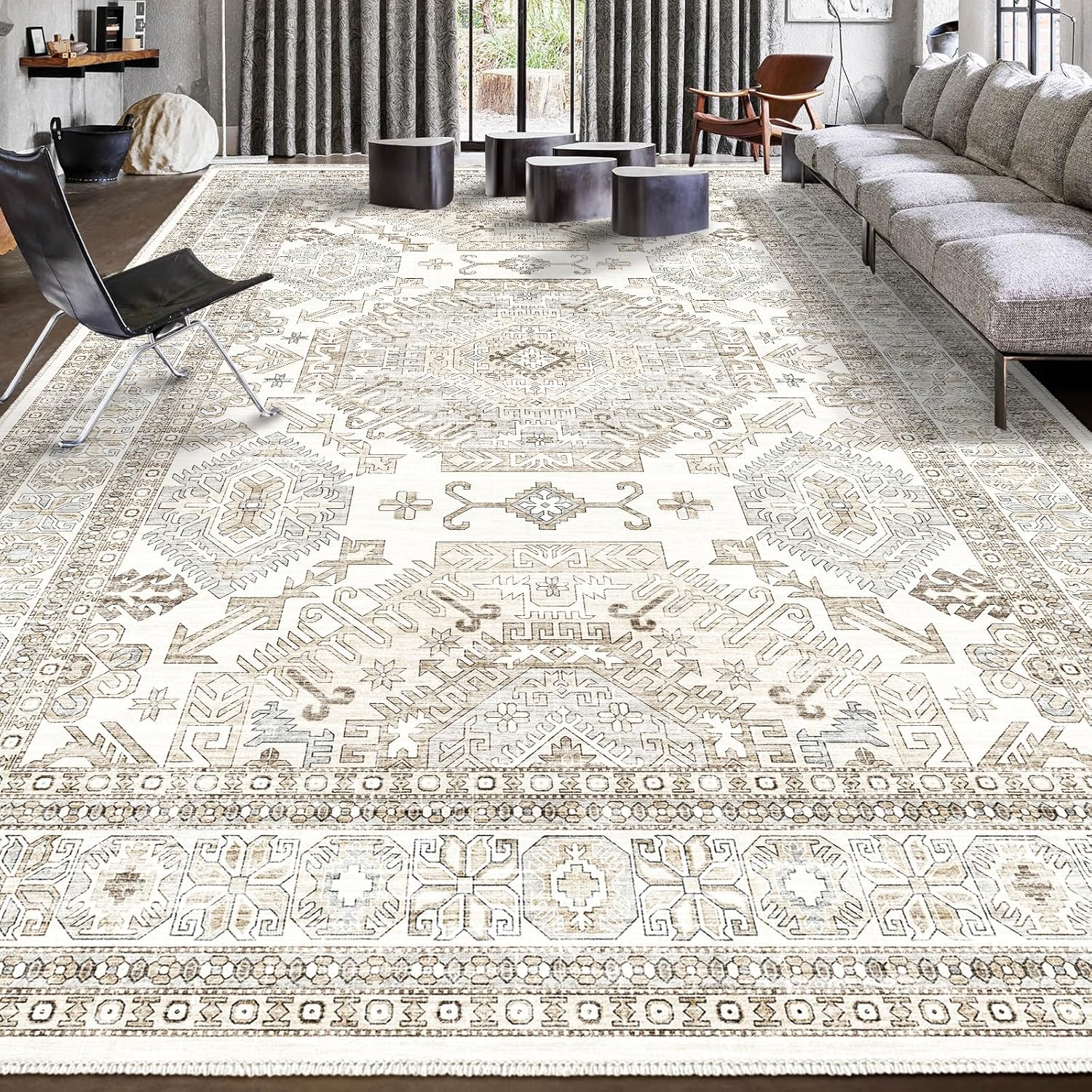 Area Rugs 8x10 for Living Room,Washable Boho 8x10 Area Rugs for Bedroom,Non Slip Carpet for Kitchen, Dining Room, Indoor, Kids Playroom Soft Low-Pile Rug, Thickness 0.2 Inches, Beige/Neutral