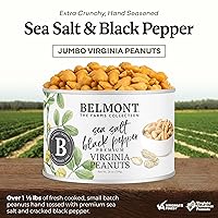 Vista 3 de Belmont Peanuts Cacahuetes de Virginia con sabor a sal marina gourmet y pimienta negra, 25 oz (2 Pack) – Solo 4 ingredientes simples, sin