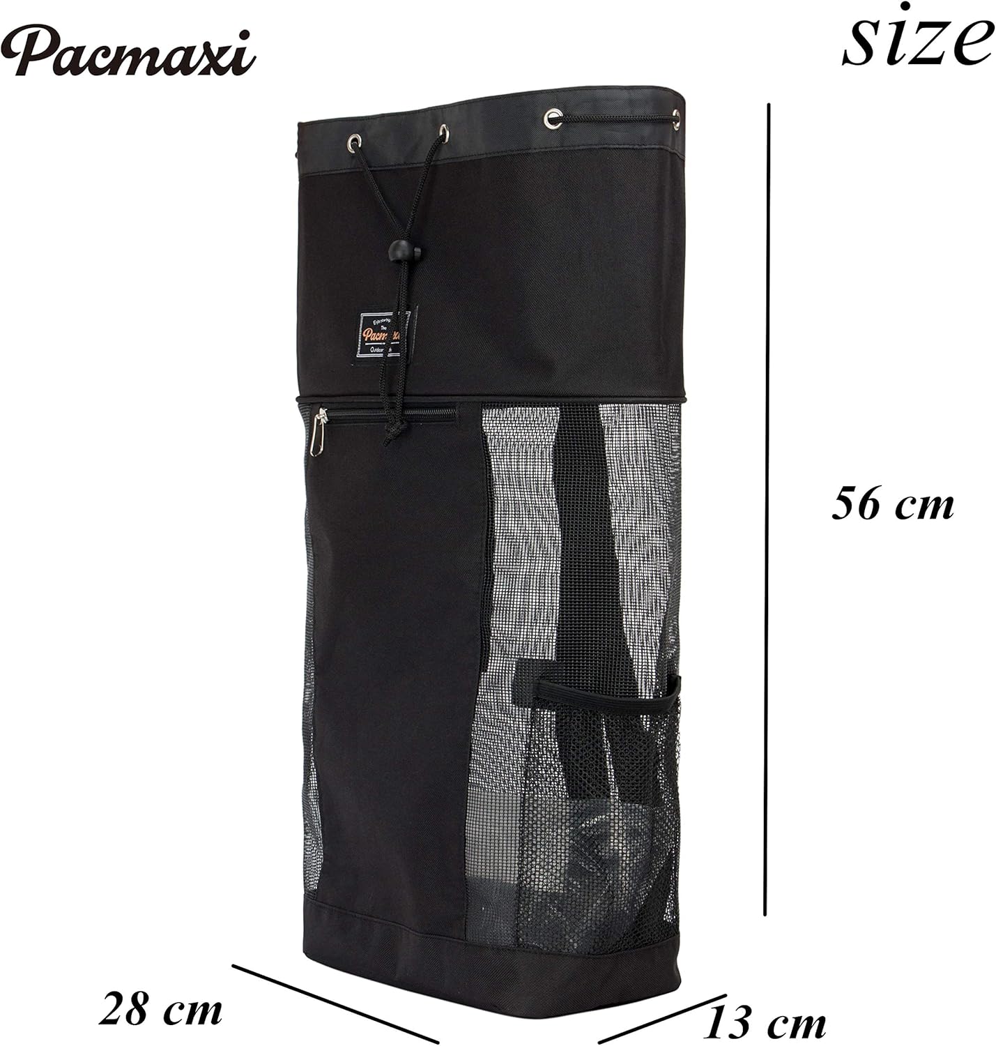 PACMAXI Mesh Scuba Diving Bag, Travel Dive Bag for Scuba or Snorkeling with 1 Zip Pocket and 1 Mesh Pocket, Can Holds Mask, Fins, Top Snorkel, Trek Fins. (Black) : Sports & Outdoors
