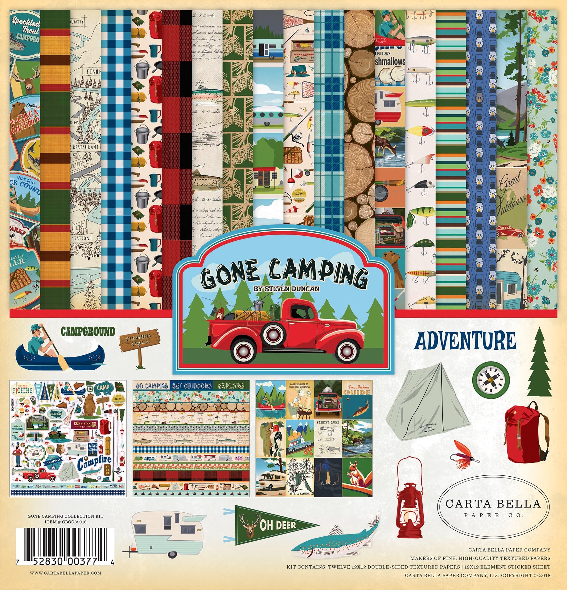 Carta Bella Paper Company Gone Camping Collection Kit Paper, 12 x 12, Multicolor