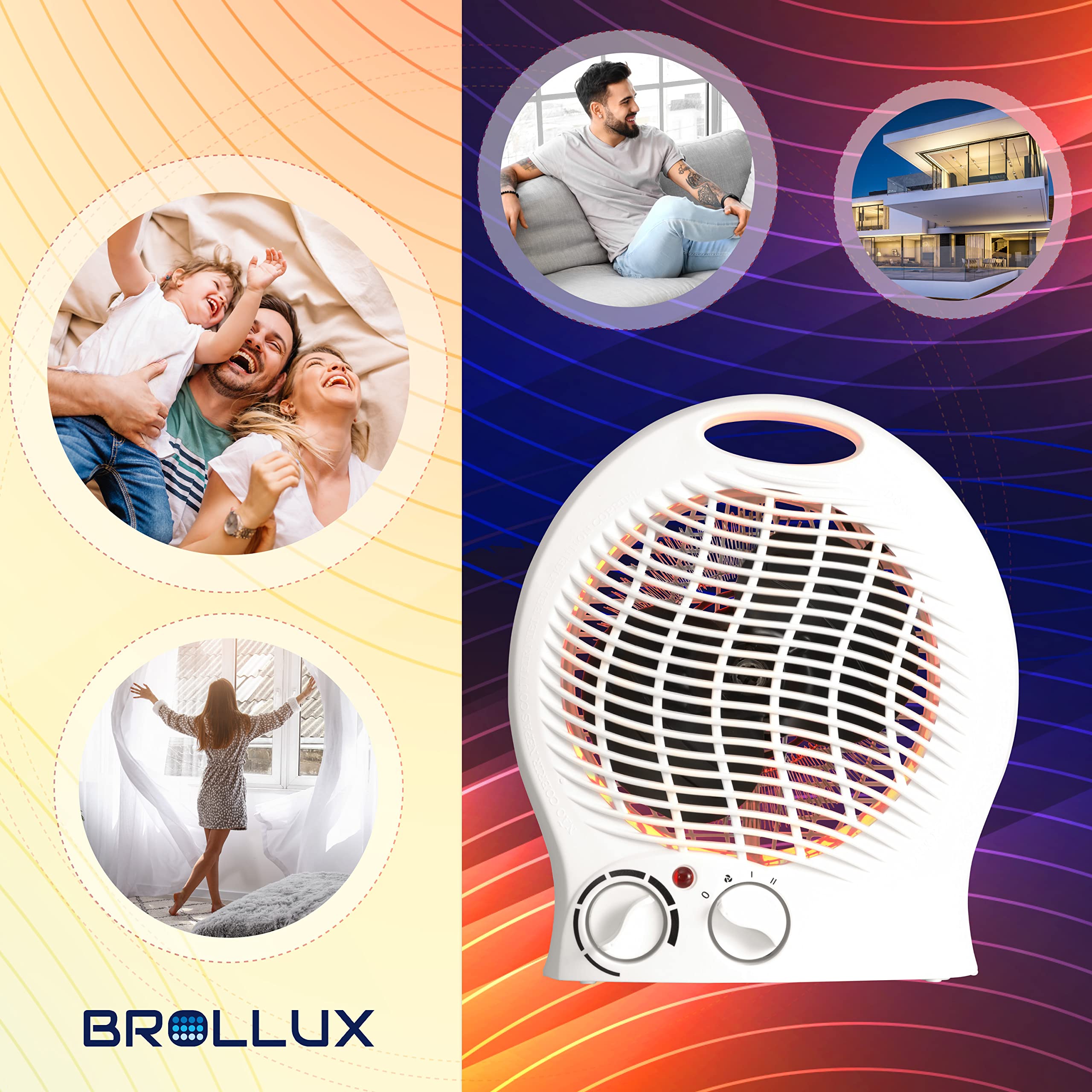 BROLLUX 4x chauffage électrique 2000W appareil de chauffage mobile VO-W thermoventilateur radiateur soufflant à résistance spiralée radiateur électrique