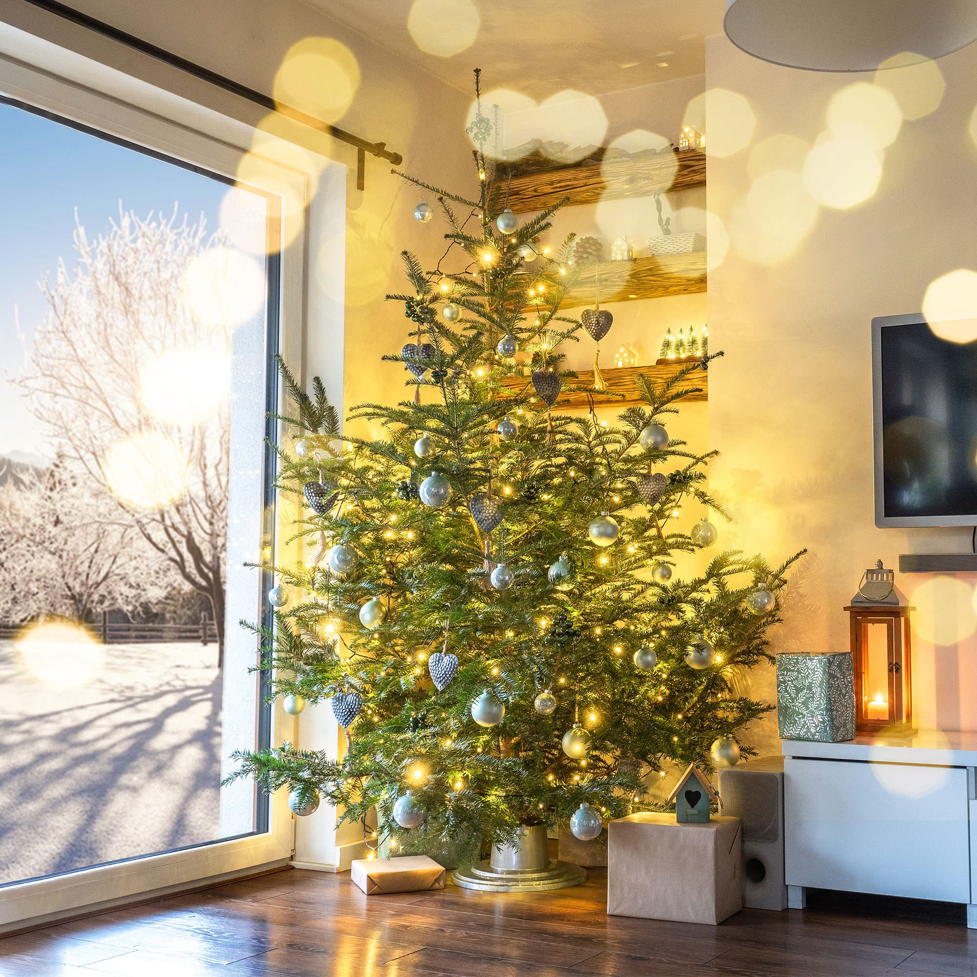 KADAX Weihnachtsbaumständer, Christbaumständer mit Wasserbehälter, Tannenbaumständer für einen echten Baum, Kunststoffständer für einen Weihnachtsbaum (Silber / Baumhöhe bis 2m)