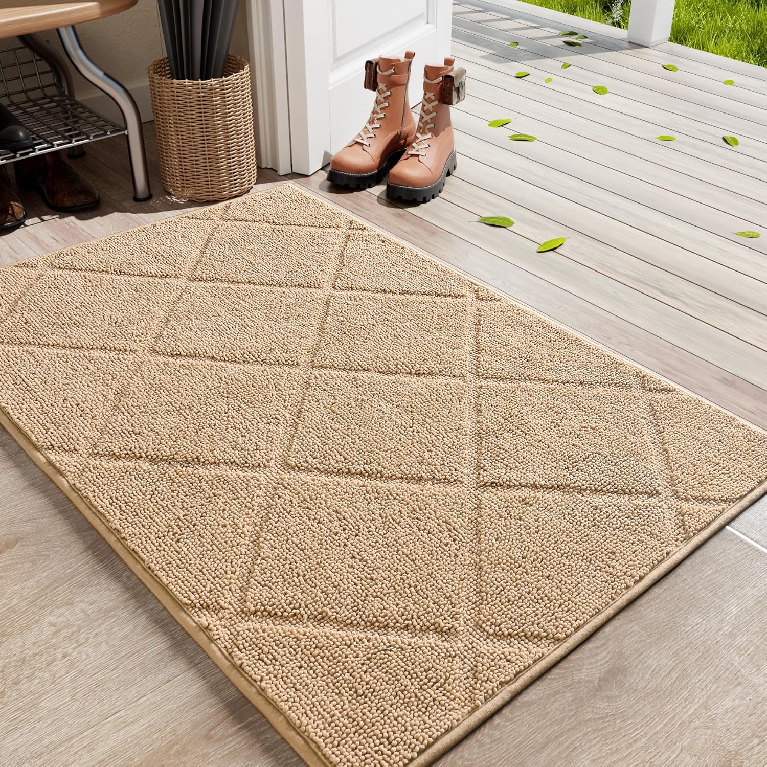 LOCHAS Beige Indoor Door Mat Rubber Backing Washable