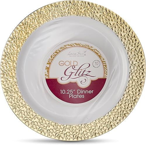 Laura Stein - 16 platos de 7 pulgadas - Vajilla de diseñador de plástico pesado de alta calidad, platos de ensalada con borde dorado, plato de
