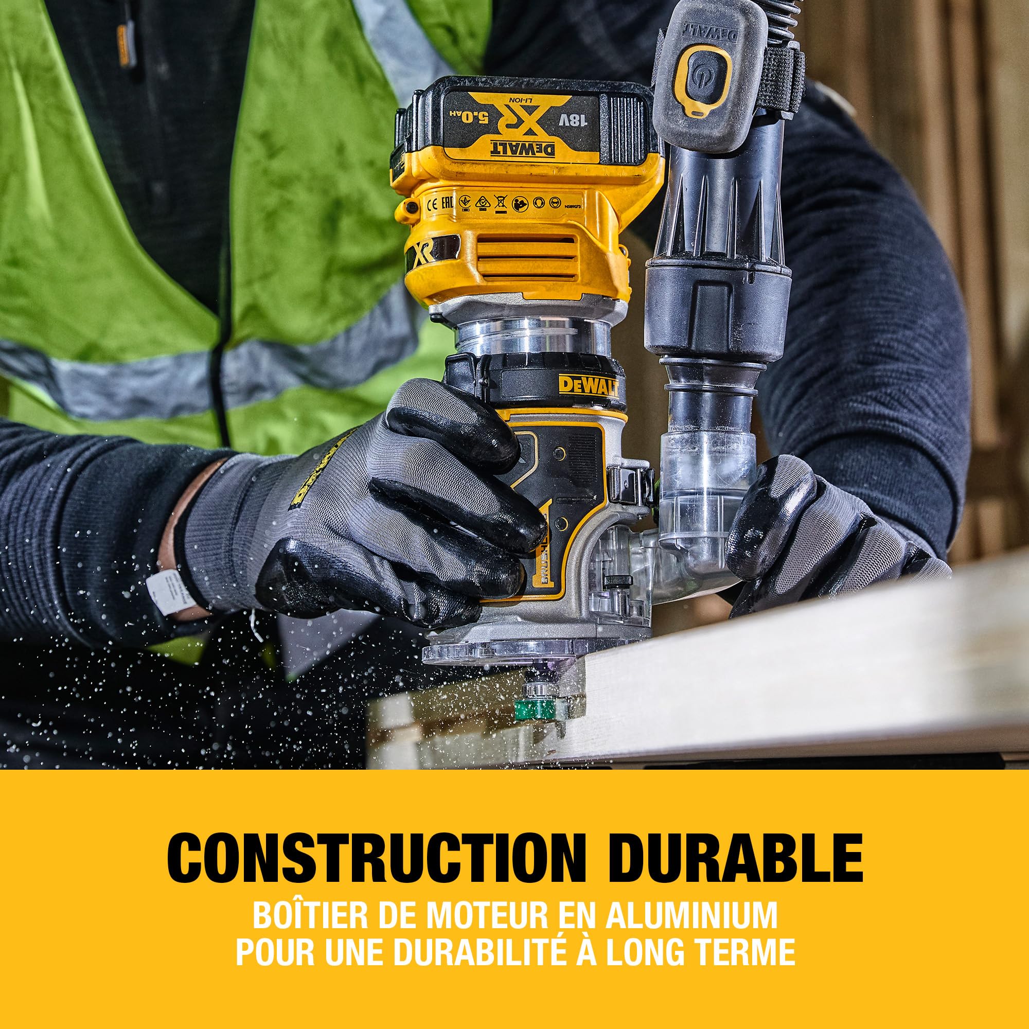 DEWALT - Affleureuse Défonceuse Compacte Brushless XR 18V 1/4" (8mm), avec coffret TSTAK, livré sans batterie, DCW604NT-XJ
