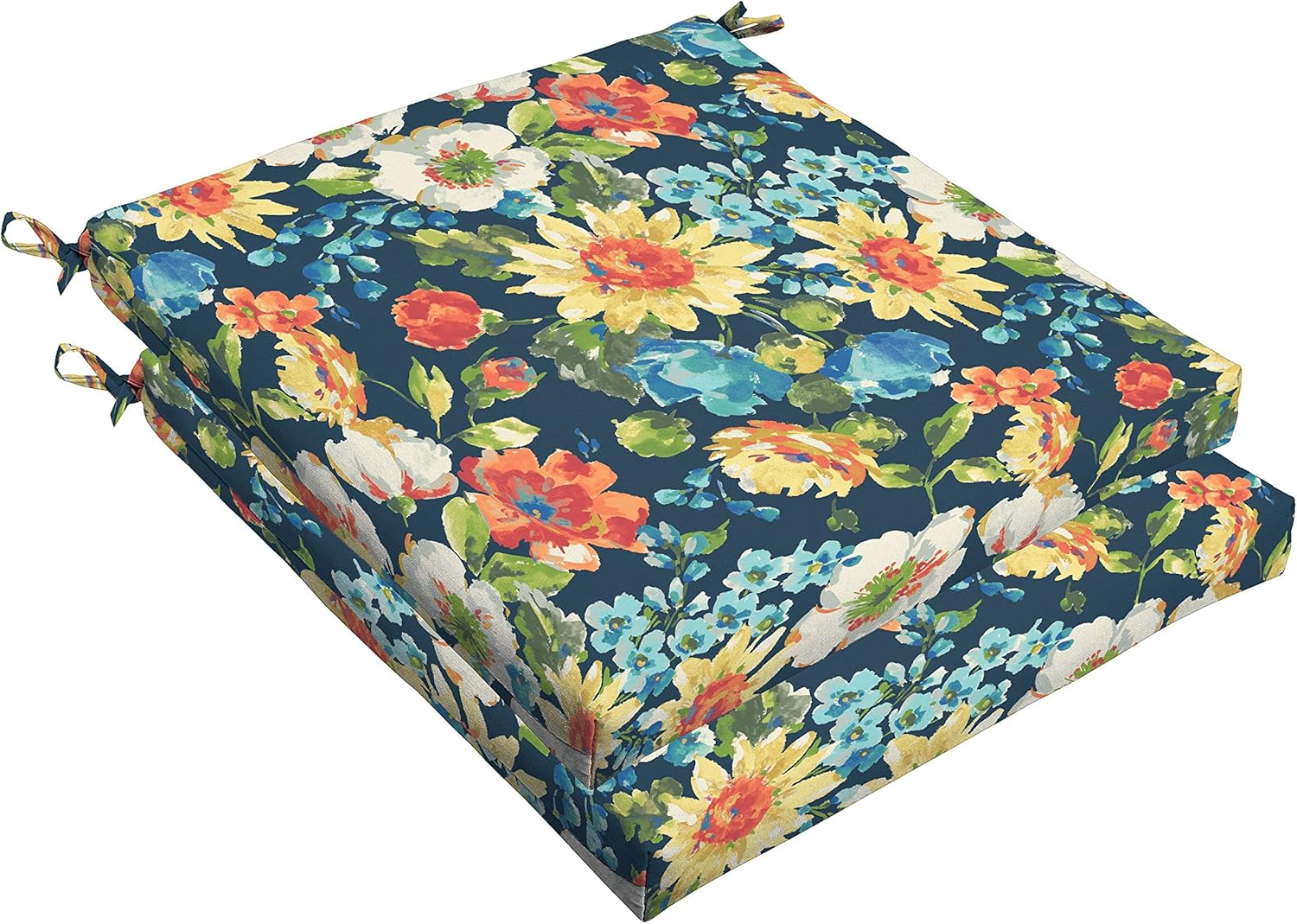 Sorra Home Bristol Square Chair Cushion (Set of 2) - Fade & Water Resistant, Outdoor & Indoor Patio Seat Cushion with Plush Foam - Alfina Caspian (20" x 20" x 2.5")