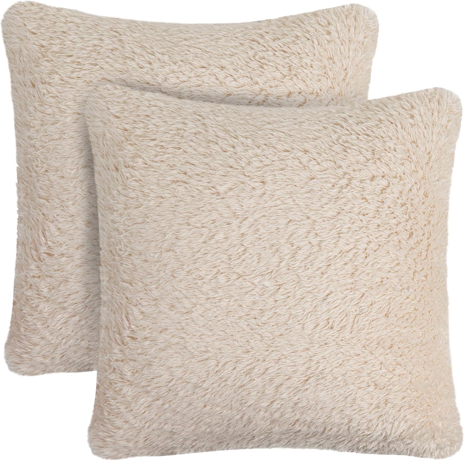 PAVILIA Fluffy Cream Ivory Throw Pillow Covers, Decorative Accent Pillow Cases for Bed Sofa Couch, Soft Faux Fur Cushion Cover, Square Sherpa Pillowcases, Home Room Decor, Beige, 18x18 Set of 2 - Image 6