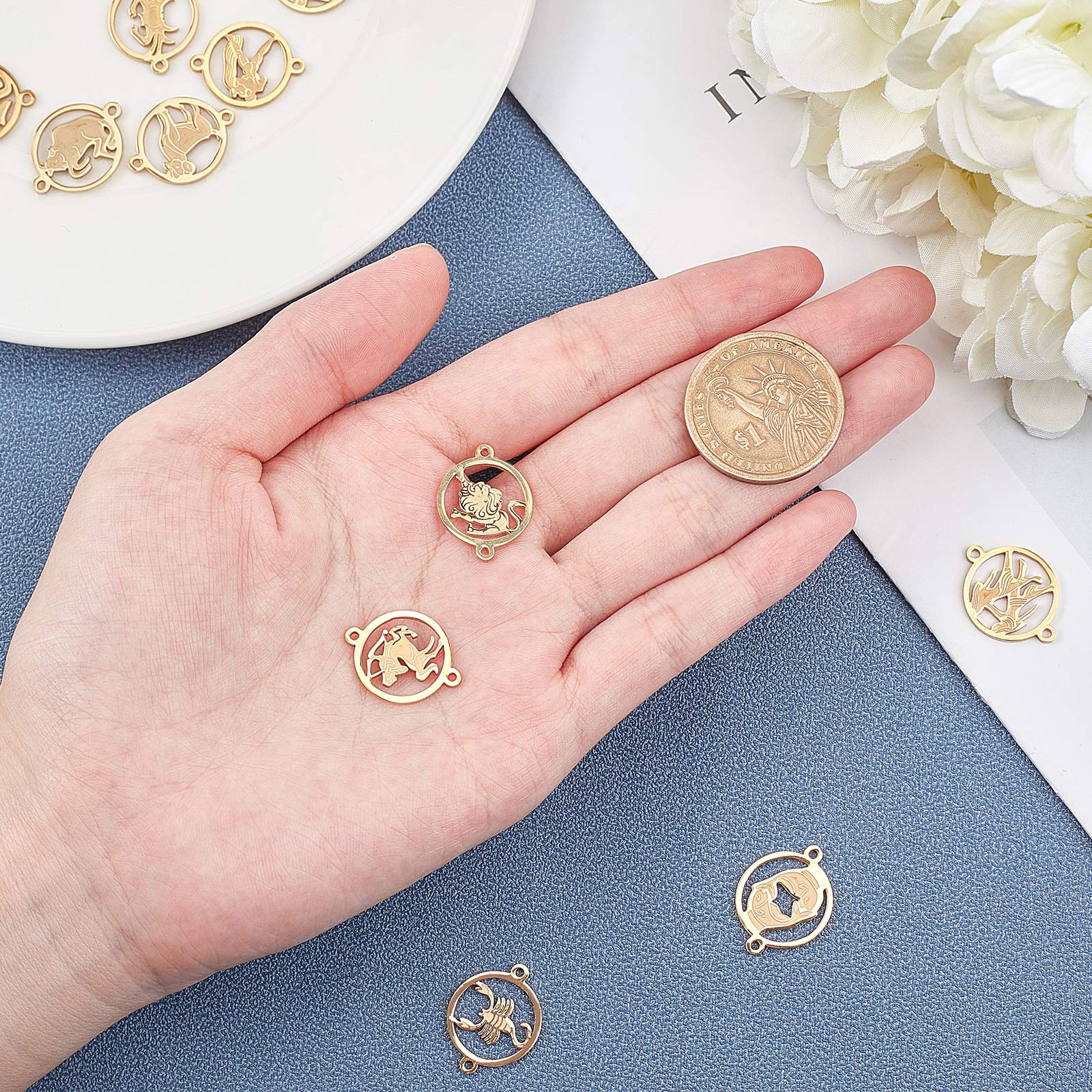 Encantos De Acero Inoxidable Con Signos Del Zodiaco ¡12 Diseños Huecos! Perfectos Para Hacer Joyas DIY