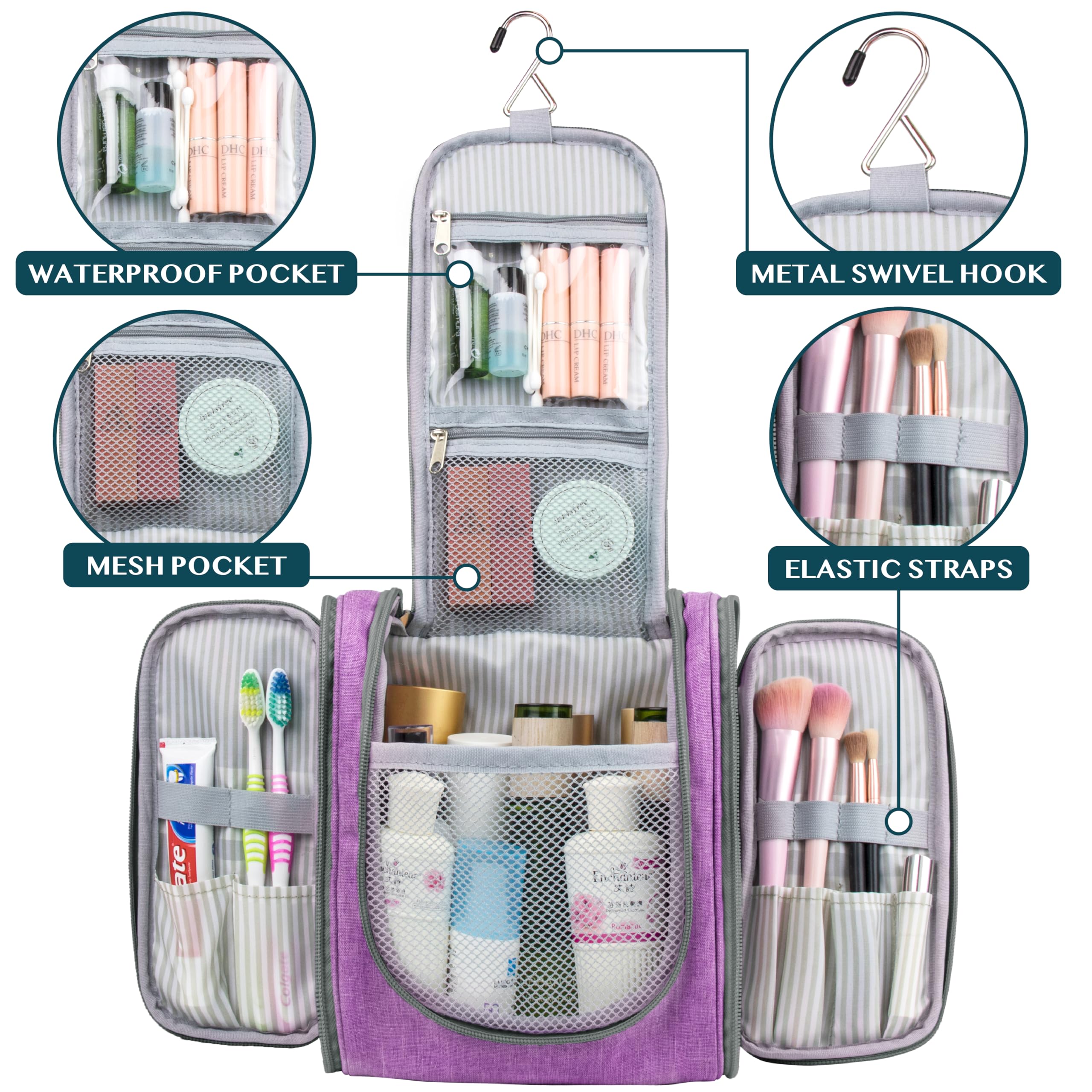 PAVILIA Bolsa de Aseo Colgante de Viaje para Mujeres y Hombres | Kit Organizador de artículos de tocador para baño para Maquillaje | Kit de higiene Dopp Kit para Ducha de Afeitado