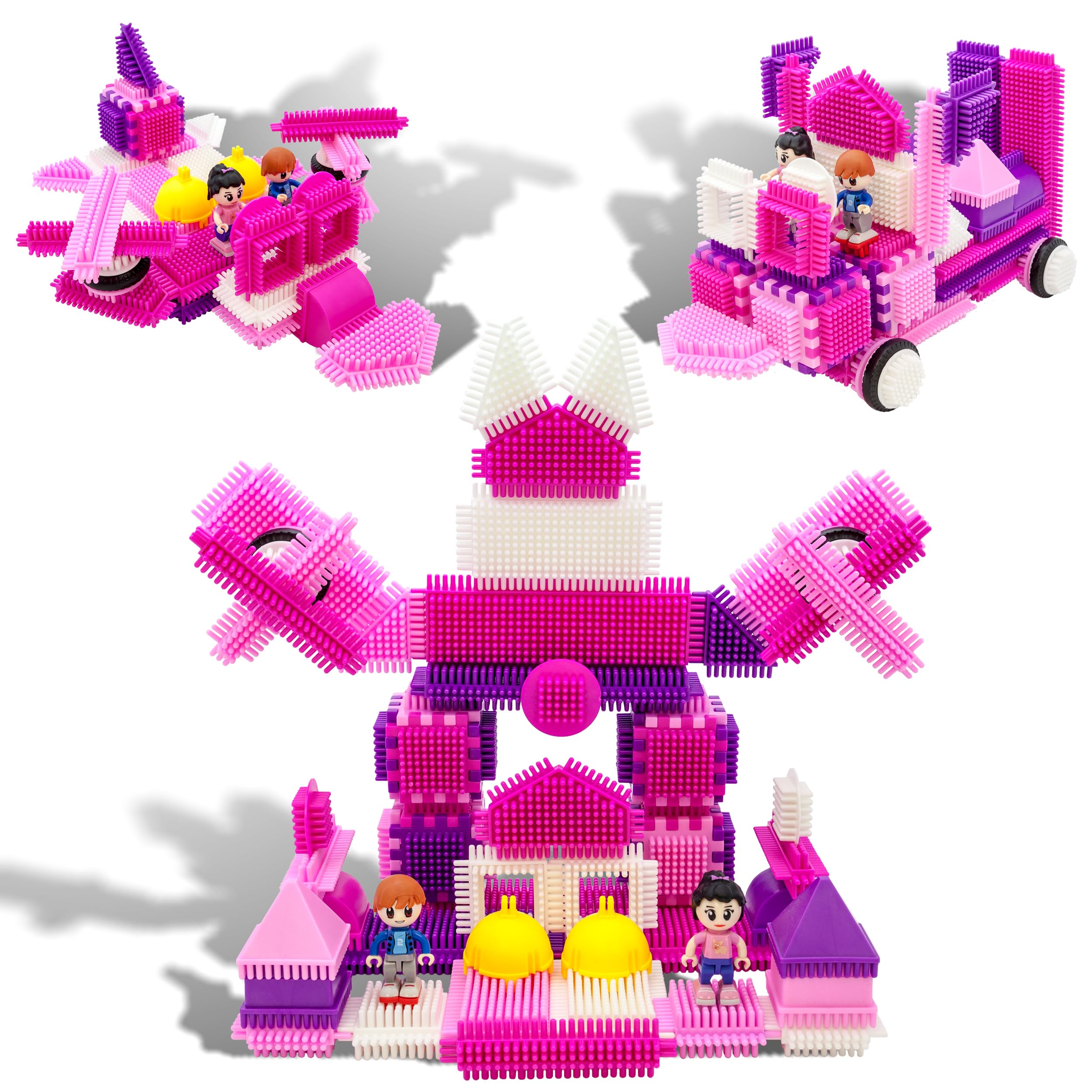 PicassoTiles PTB106 106pcs Hedgehog Lock Building Blocks Tiles Pink Castle Theme Set w/Human Figures Learning Playset STEM Toy Set Educational Kit Child Brain Development Preschool Kindergarten Toy