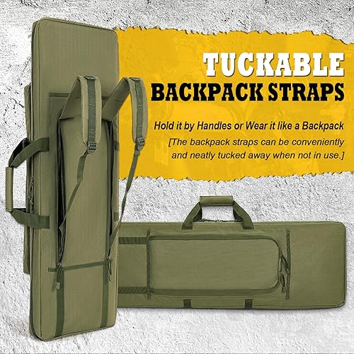 Miniatura 7 de DULCE DOM Funda para rifle doble, bolsa larga acolchada suave para rifles, estuche táctico para almacenamiento para escopetas, tiro, caza, mochila