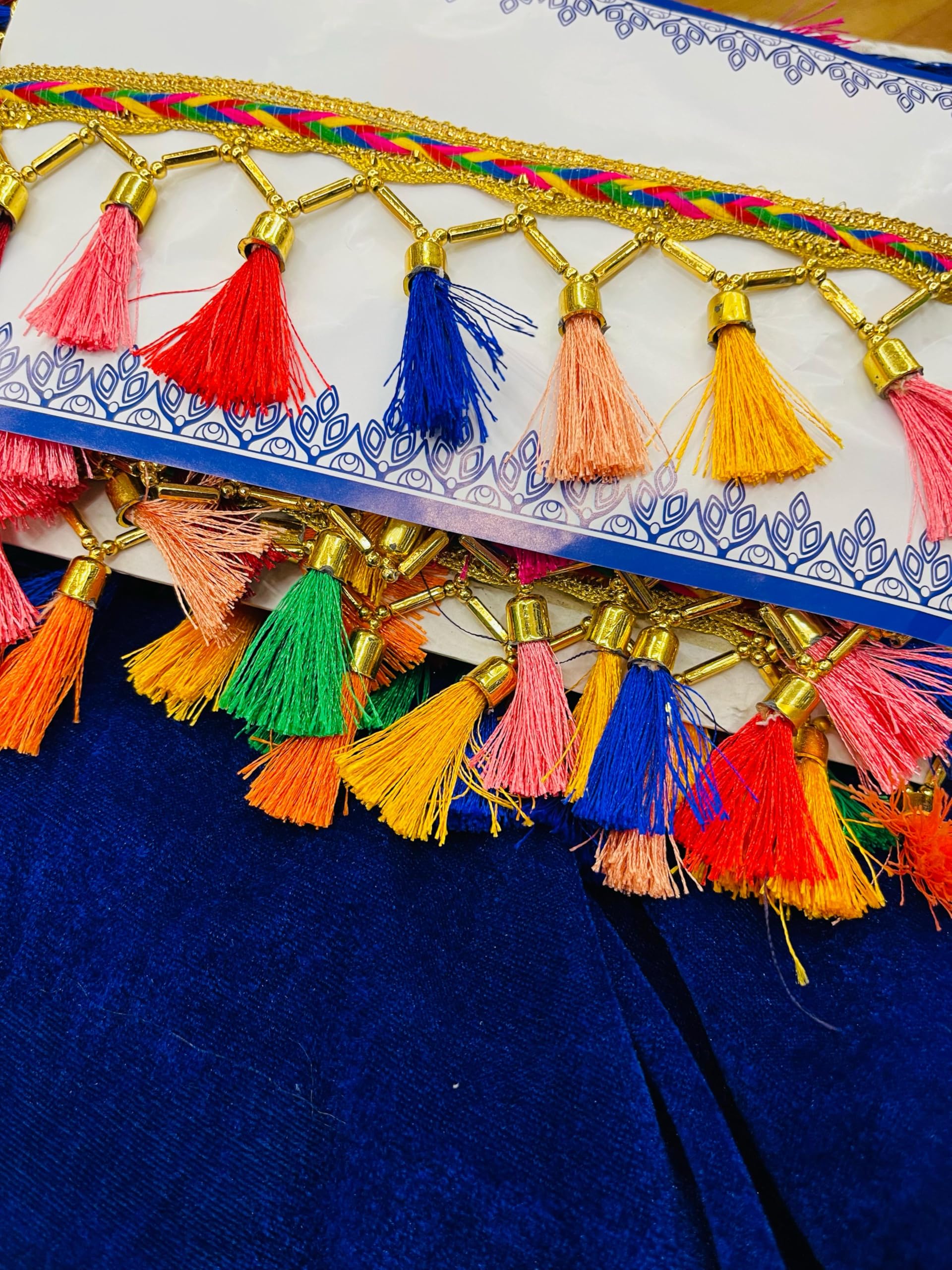 Decorative Tassel Trim with Beaded Border for Saree, Dupatta, Lehenga & Home Décor | Handmade Embellishment Trim for Craft, Blouse & Curtain Decoration (Style 3, 4.5 Meter)