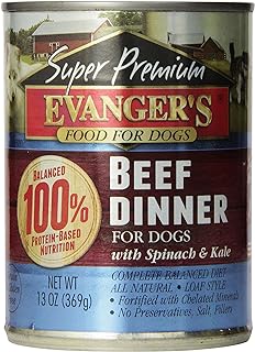 Evanger's Super Beef Dinner for Dogs – 12 Count, 13 oz Each – Grain Free Wet Dog Food with Spinach & Kale – All Life Stage...