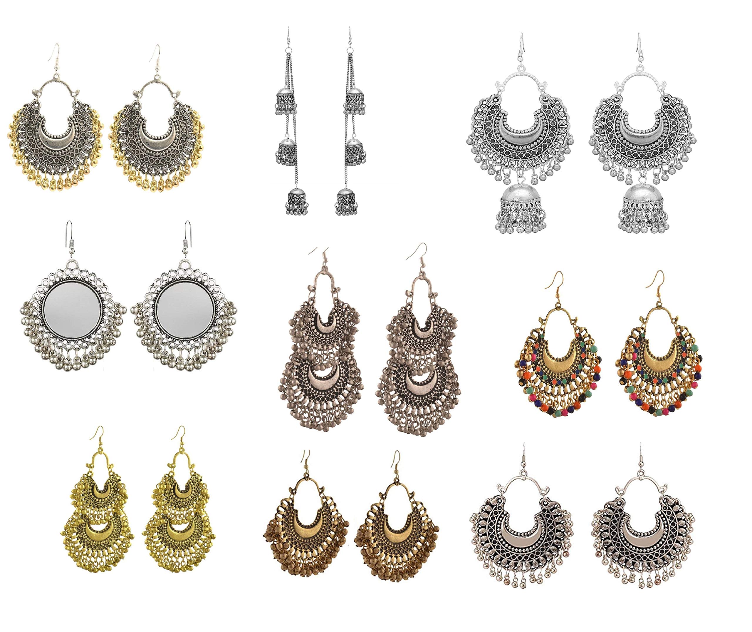 FashMade Earrings for Women Jewellery Earrings Combo of Nine Afghani Kashmiri Jhumka earrings ear rings for Girls and Women (B07Y5DGLZ2) Amazon Price History, Amazon Price Tracker