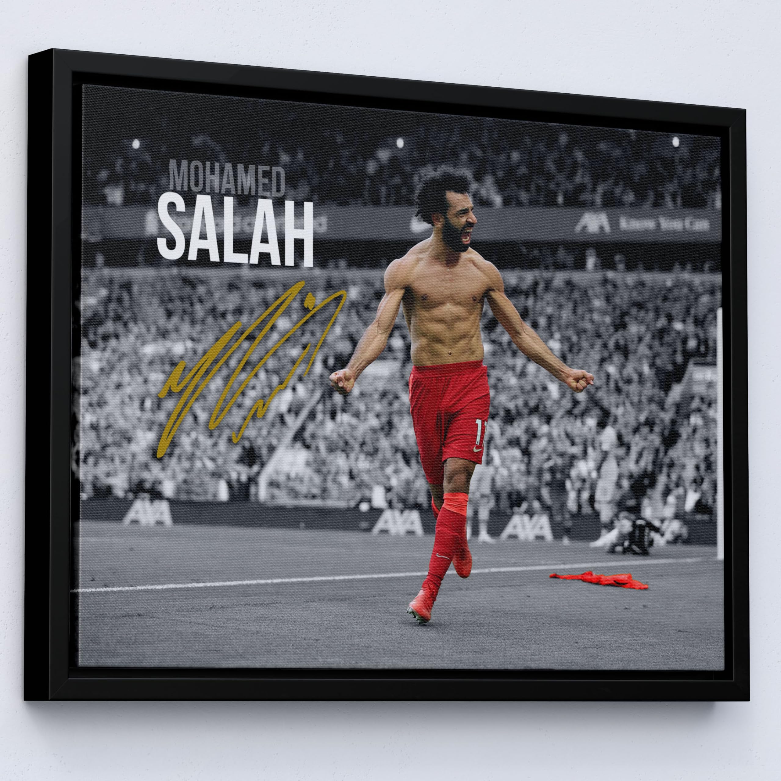 HWC Trading Mohamed Mo Salah Liverpool 16 x 12 inch Canvas Print Signed Autograph for Football Fans and Supporters - Black Framed Canvas โ image 1