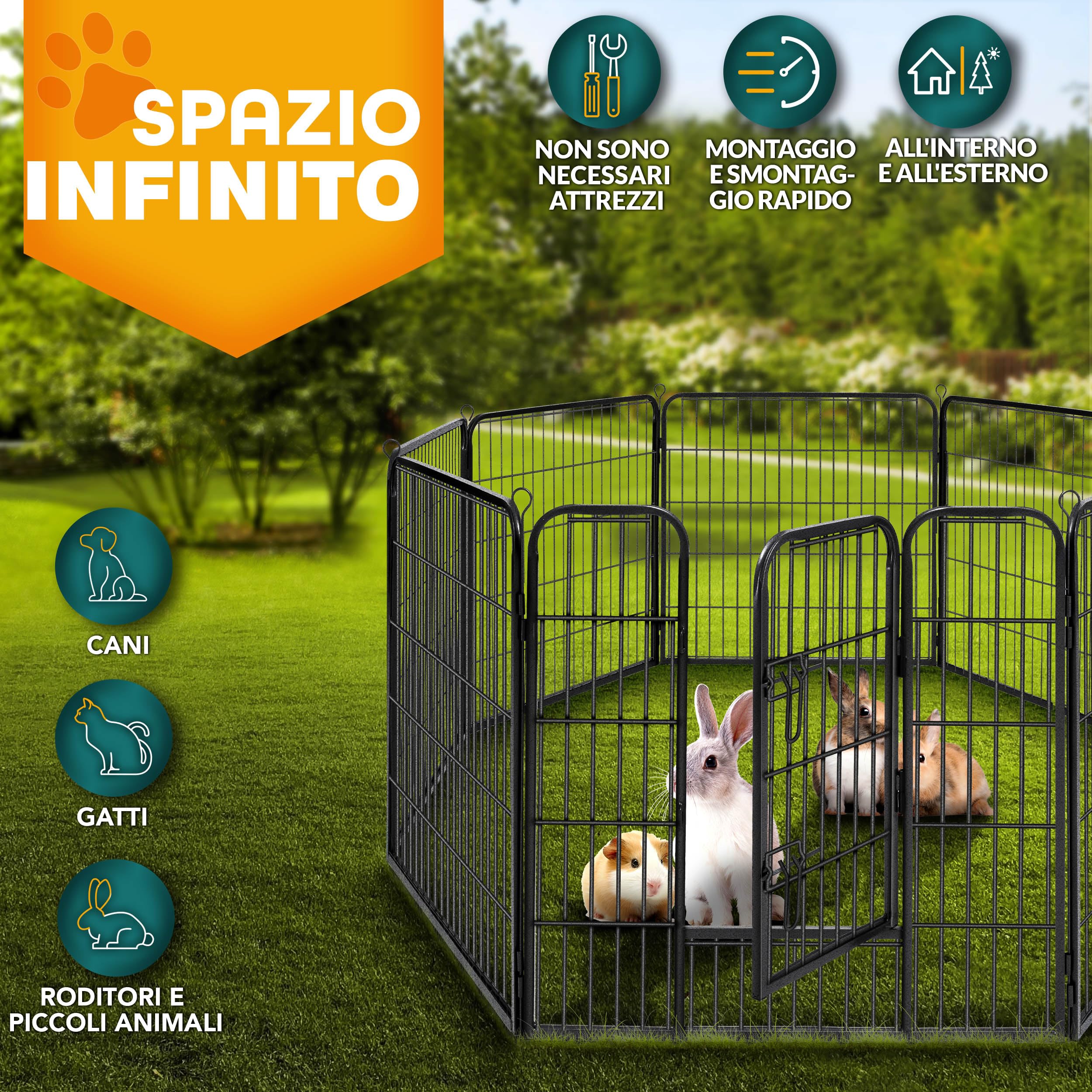 TRESKO® Recinzione Recinto 80 cm per Cani, Gabbia per Cuccioli con 8 picchetti inclusi, Box in Metallo Robusto (77 x 60 cm)