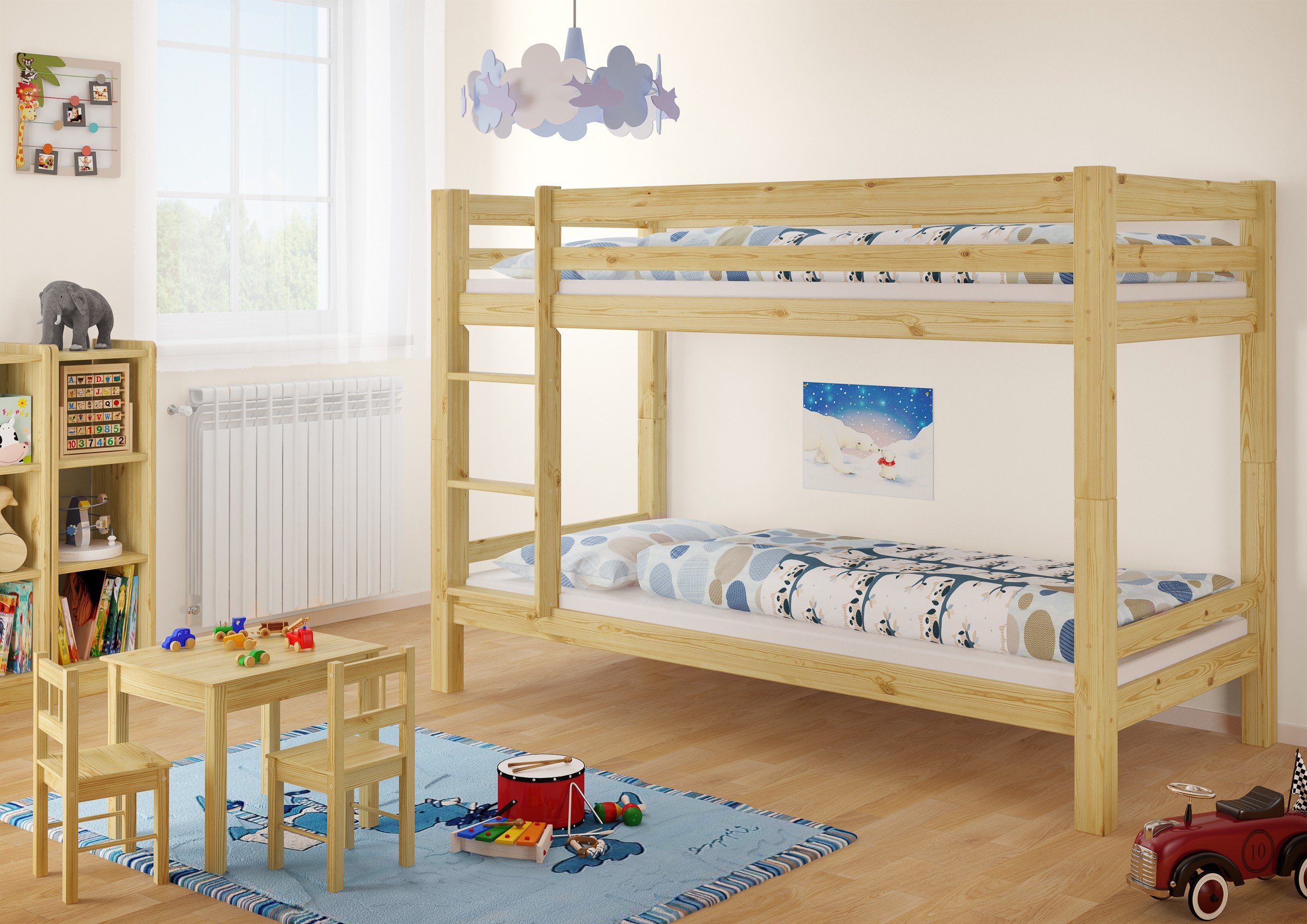 Erst-Holz®Kinderetagenbett 90 x 200 Kiefer in Natur 2 Rollroste