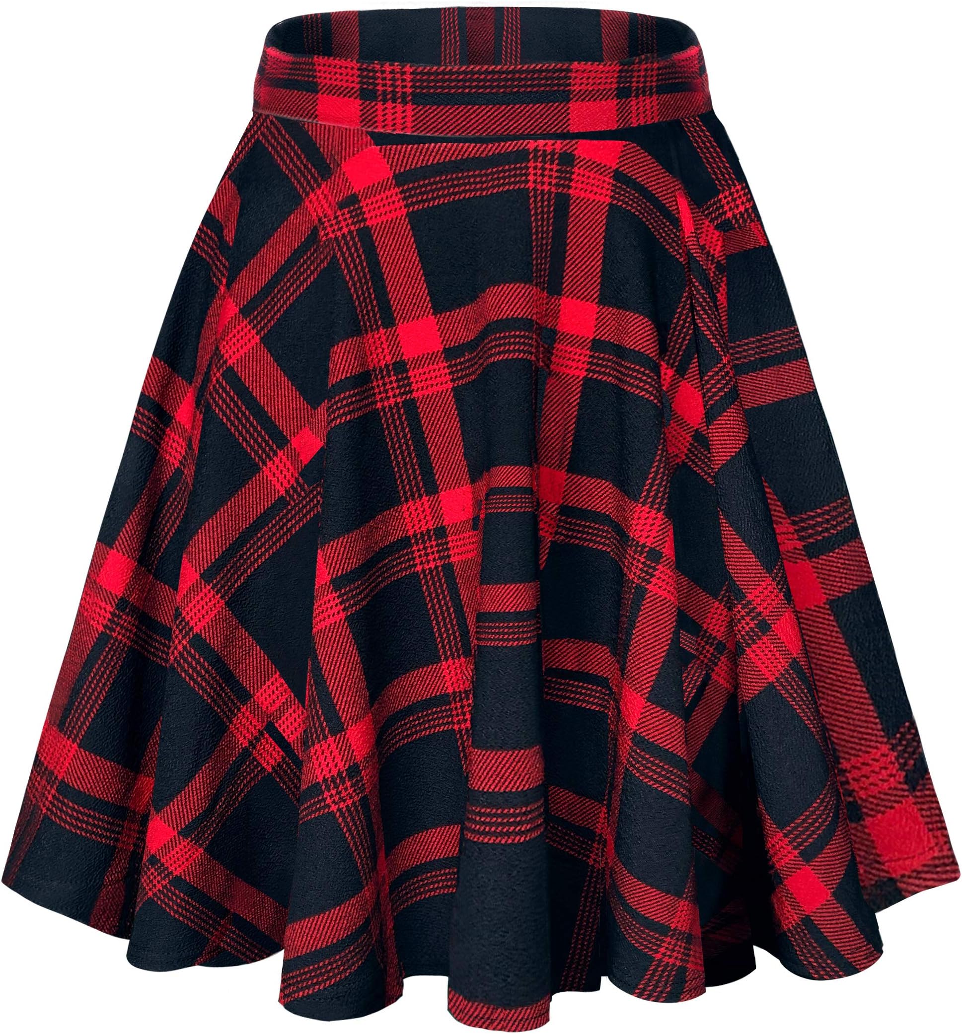 Urban CoCoWomen's Basic Midi Skirt Versatile Stretchy Flared Casual High Waisted Skirt