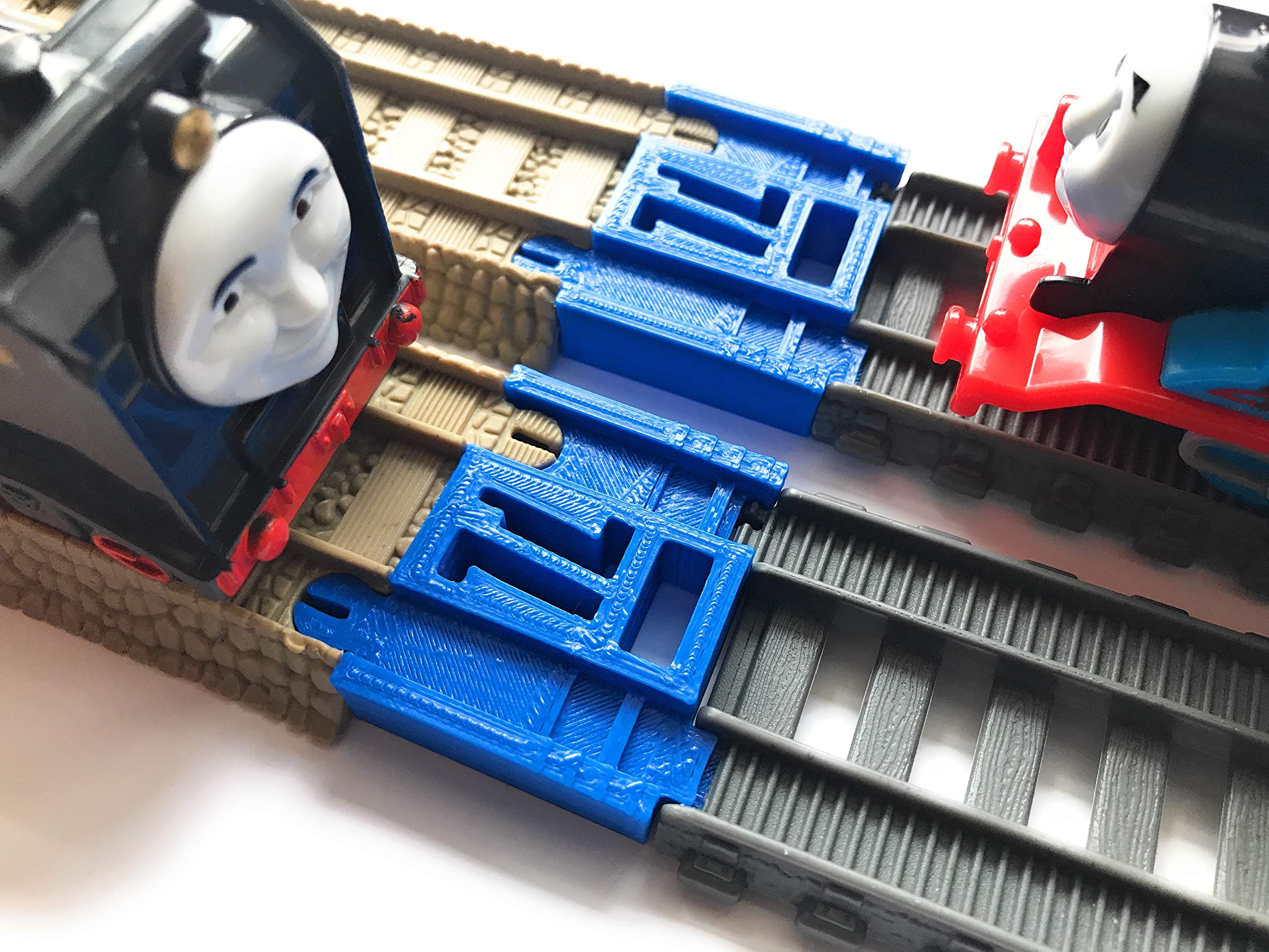 TrainLab.com adapters compatible with Thomas & Friends TrackMaster New Gray & Old Brown tracks, essential 2pc blue train track adapters for easy expansion! 2pc Blue